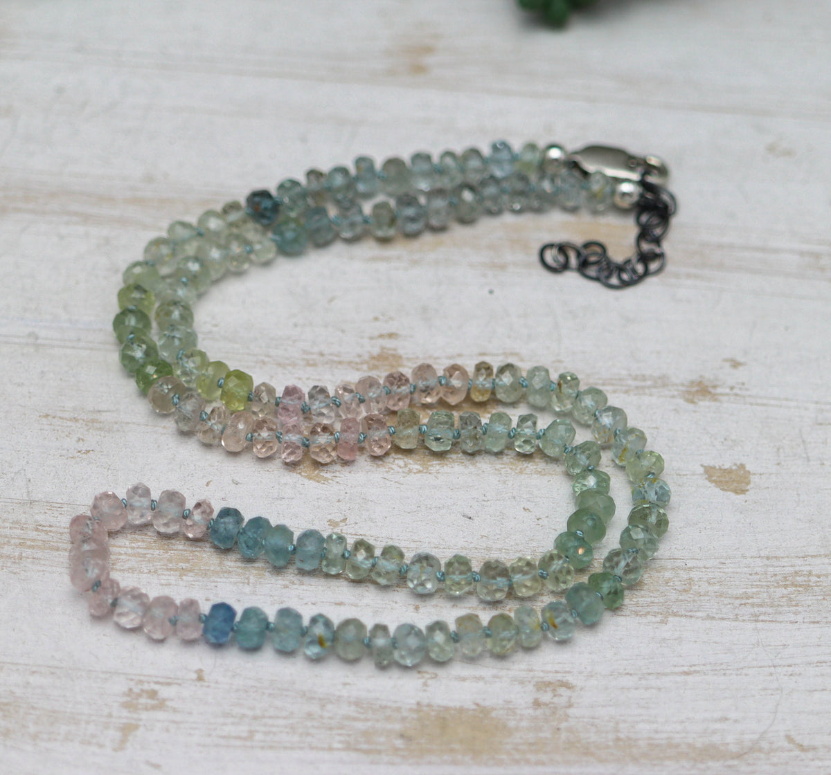 Multi Aquamarine Hand Knotted Bead Necklace Sterling Silver