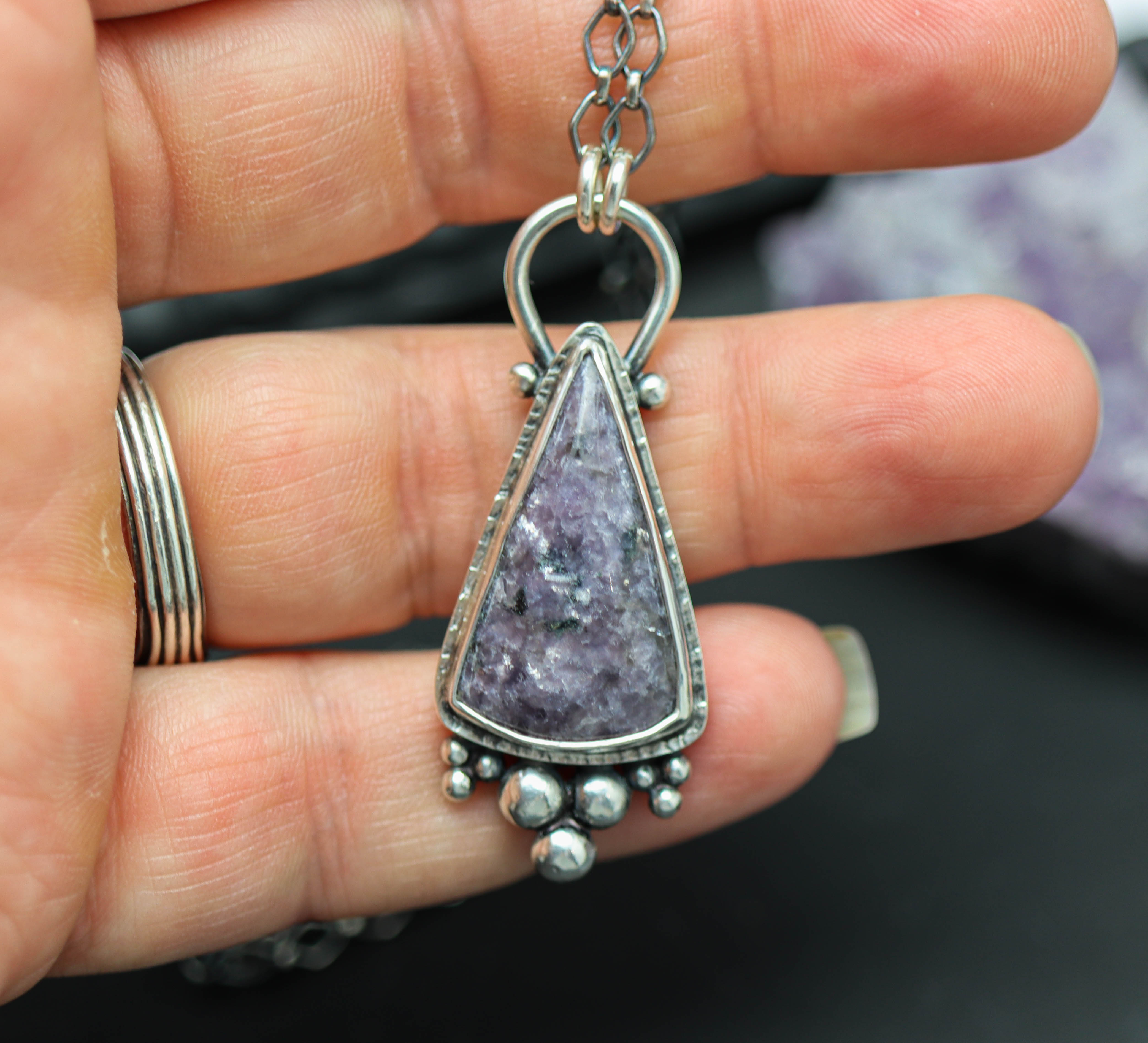 Gem Lepidolite Sterling Silver sold Necklace