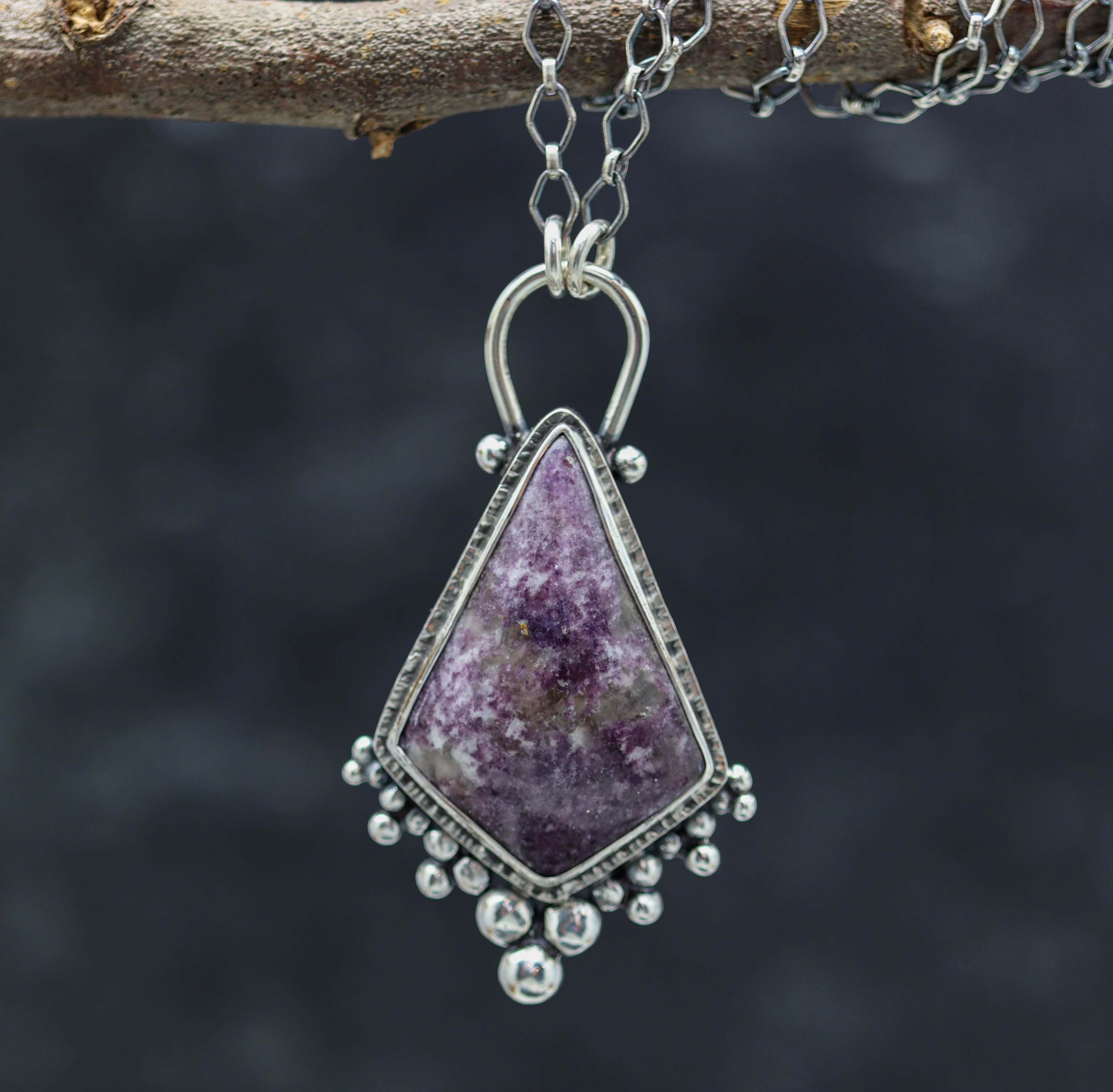 Purple Lepidolite Pendant Sterling Silver One Of a Kind Gemstone Necklace