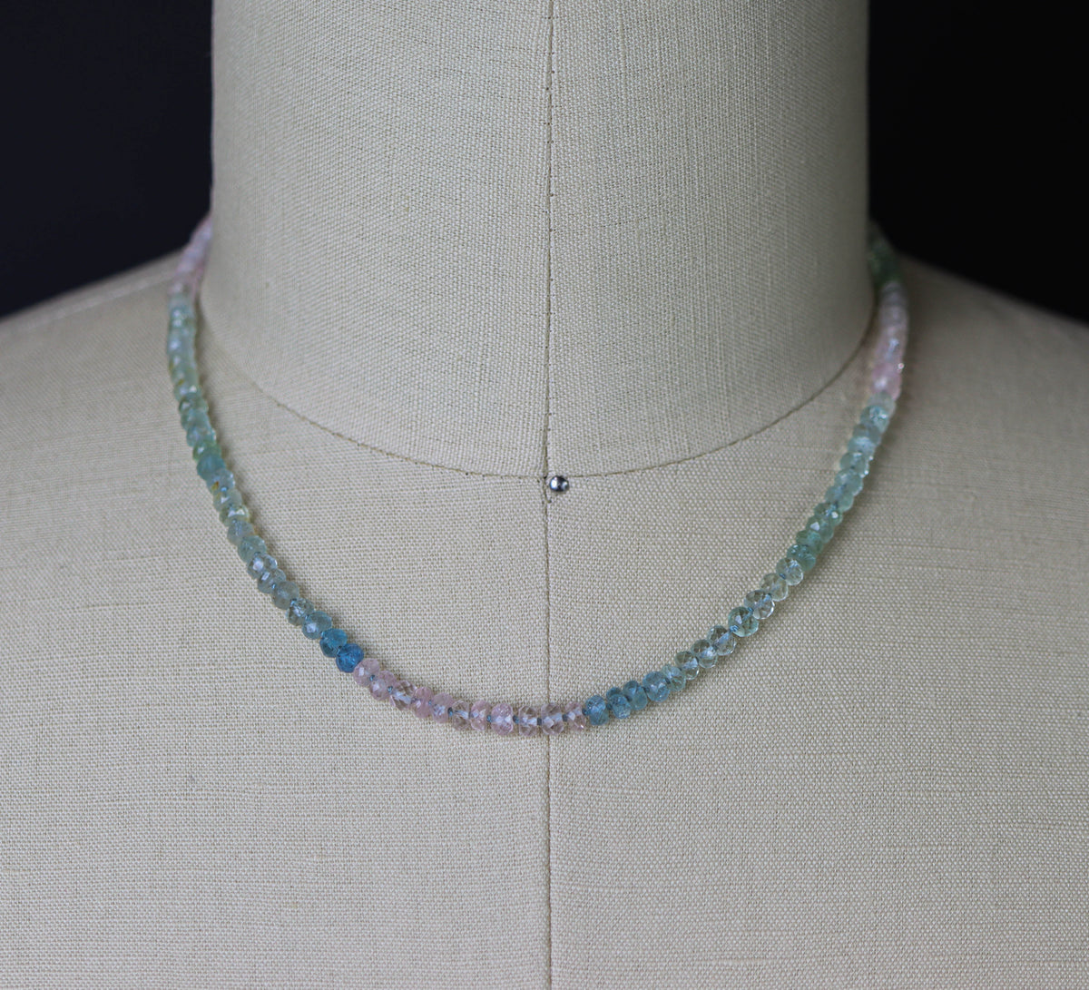 Multi Aquamarine Hand Knotted Bead Necklace Sterling Silver