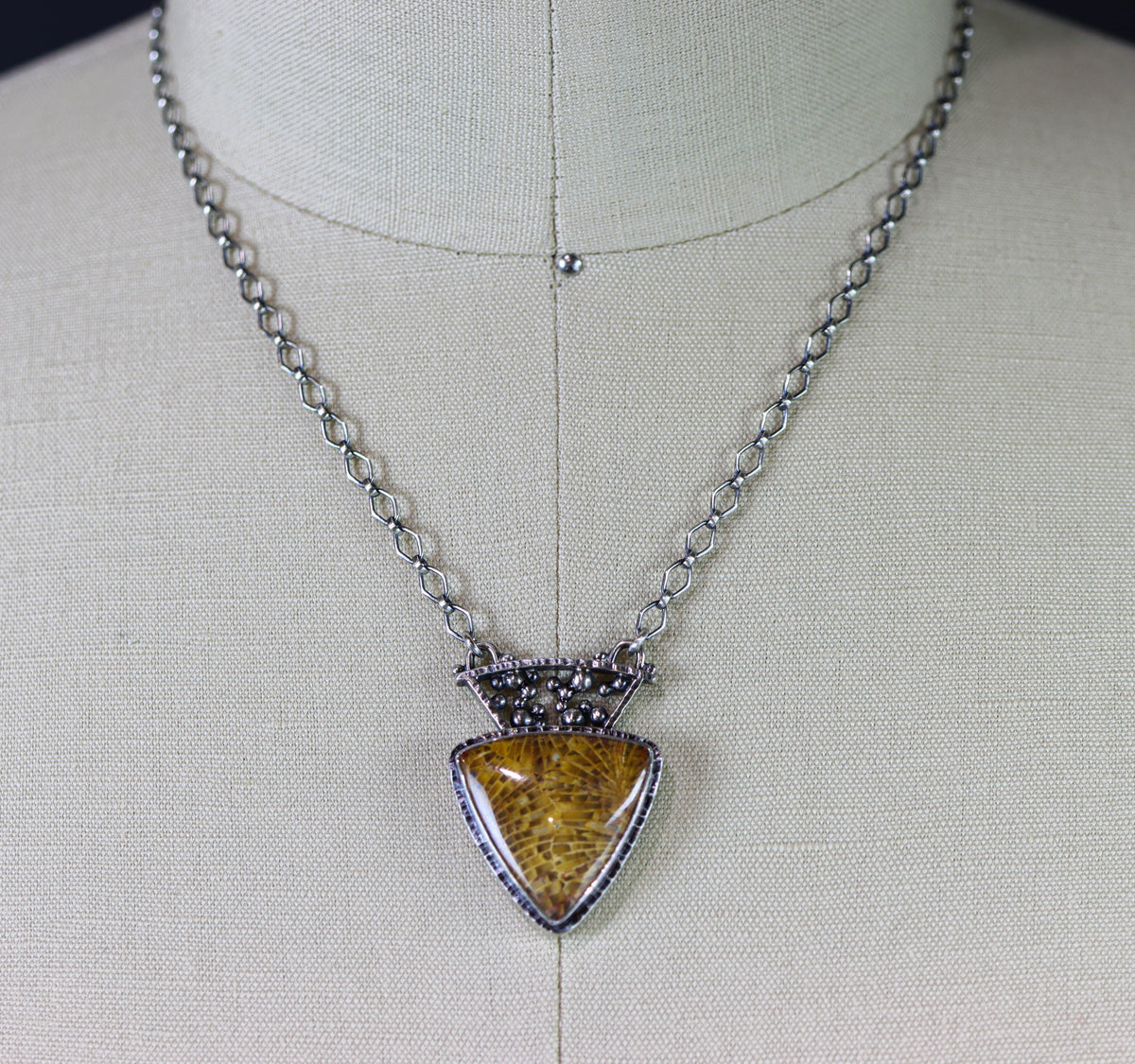 Fossilized Coral Pendant Necklace in Sterling Silver