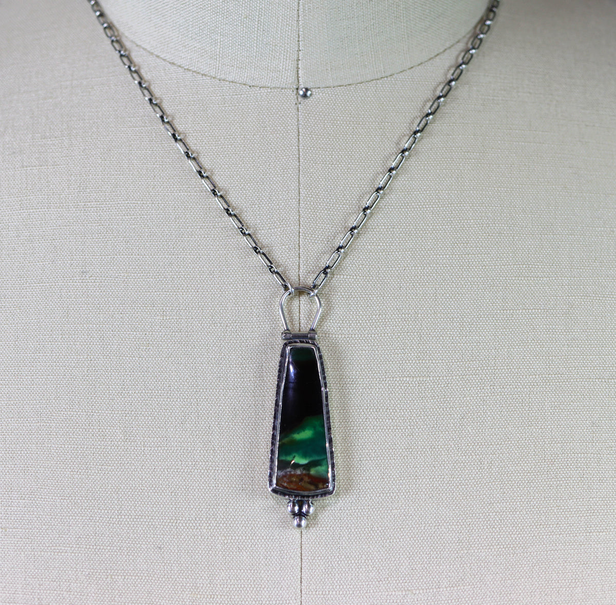 Opalized Petrified Wood Statement Pendant Necklace in Sterling Silver