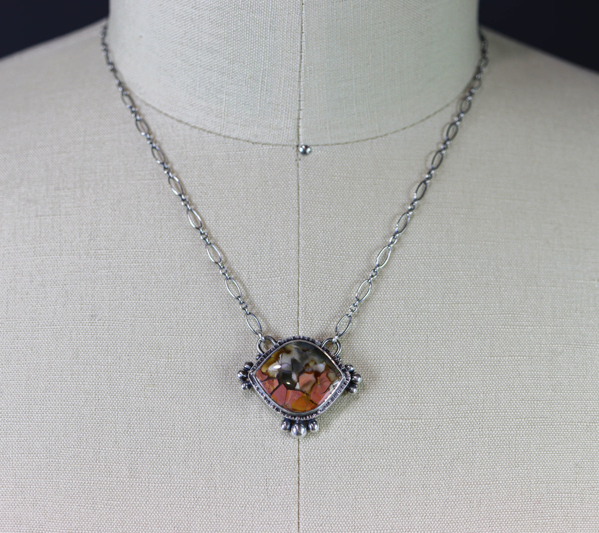 Brecciated Polychrome Jasper Pendant Necklace in Sterling Silver