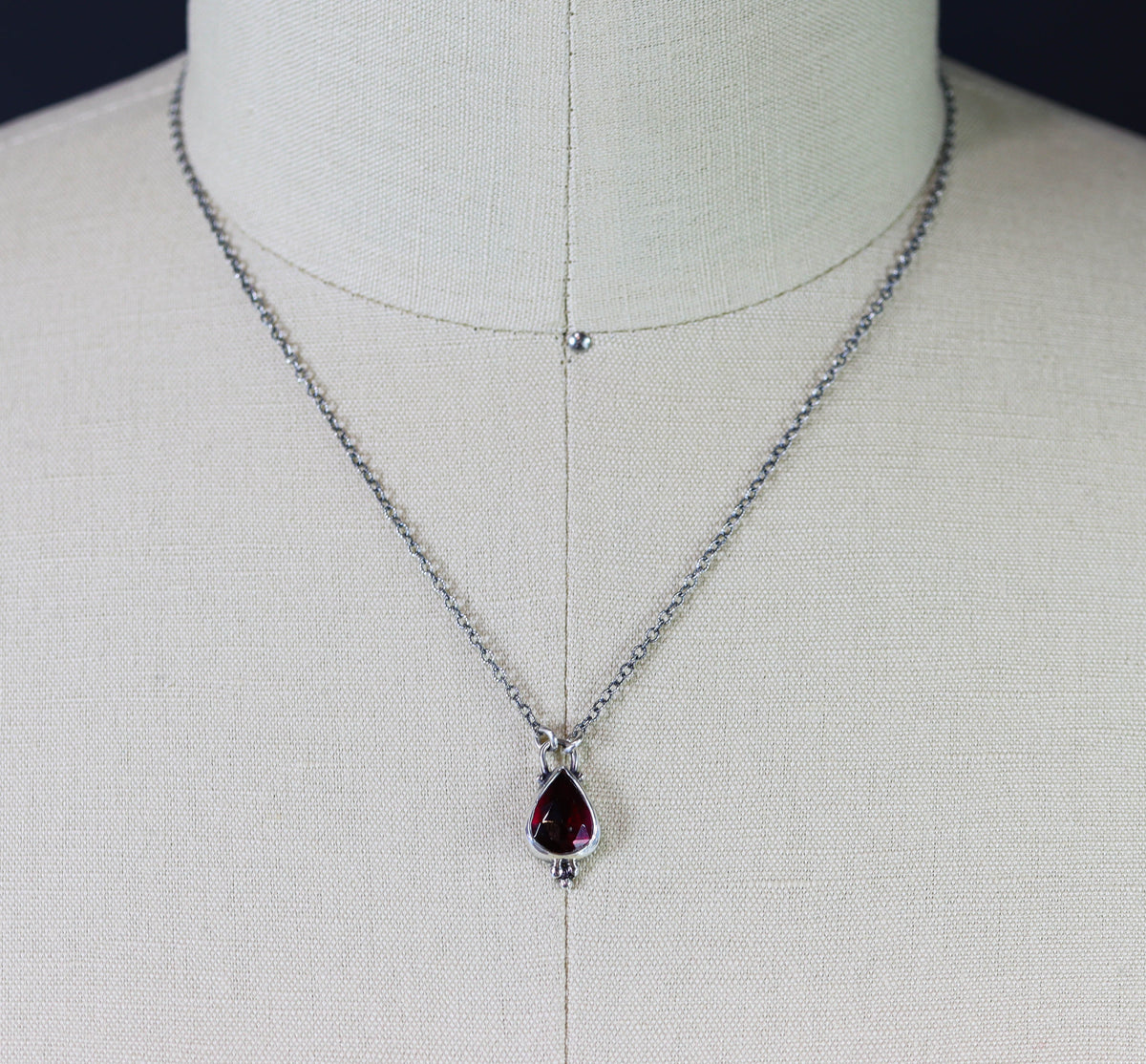 Garnet Petite Pendant Necklace in Sterling Silver