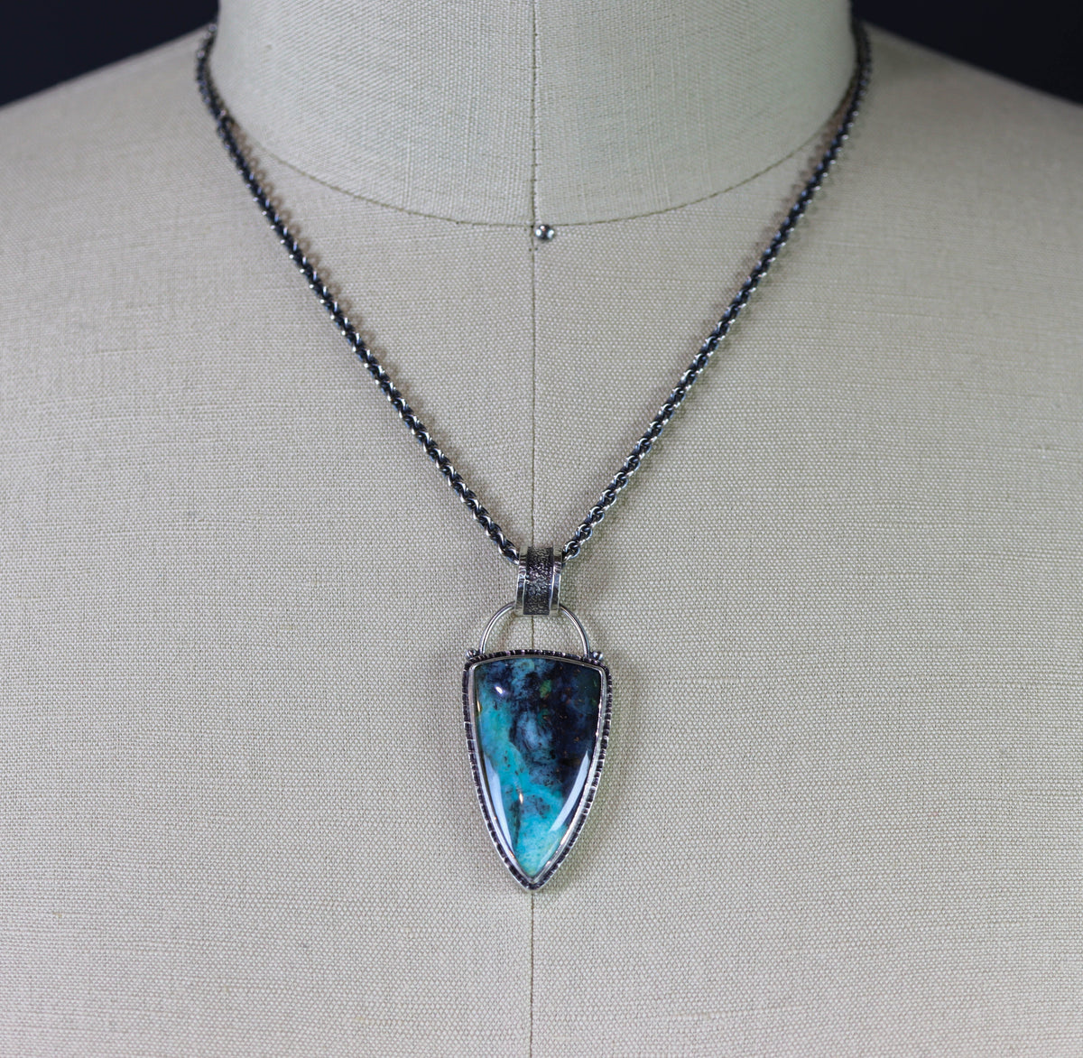 Opalized Petrified Wood Statement Pendant Necklace in Sterling Silver
