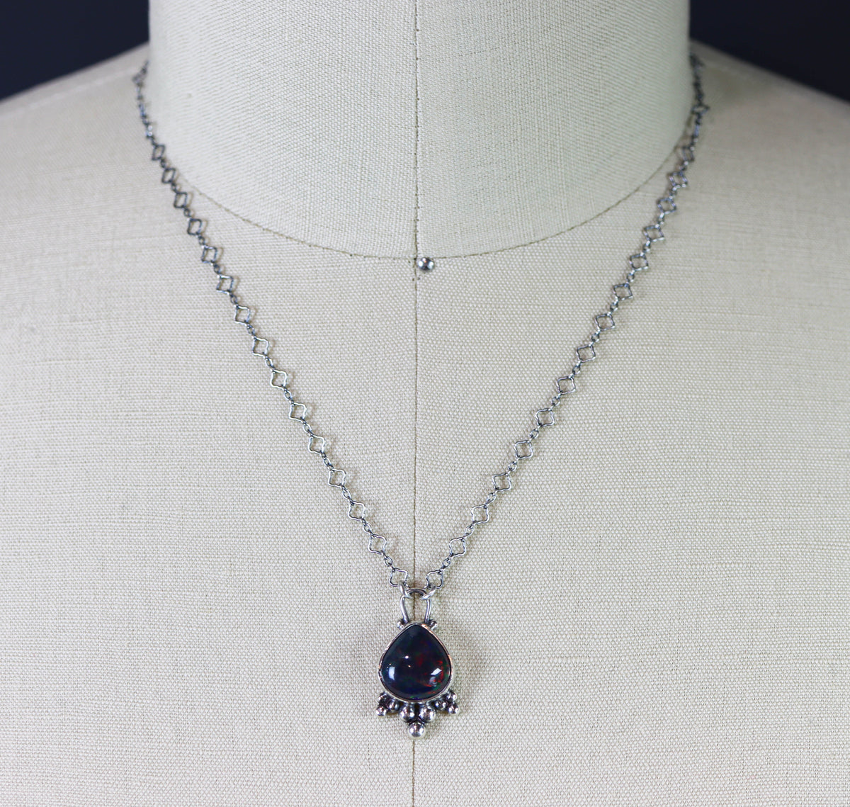 Ethiopian Black Opal Statement Pendant Necklace in Sterling Silver