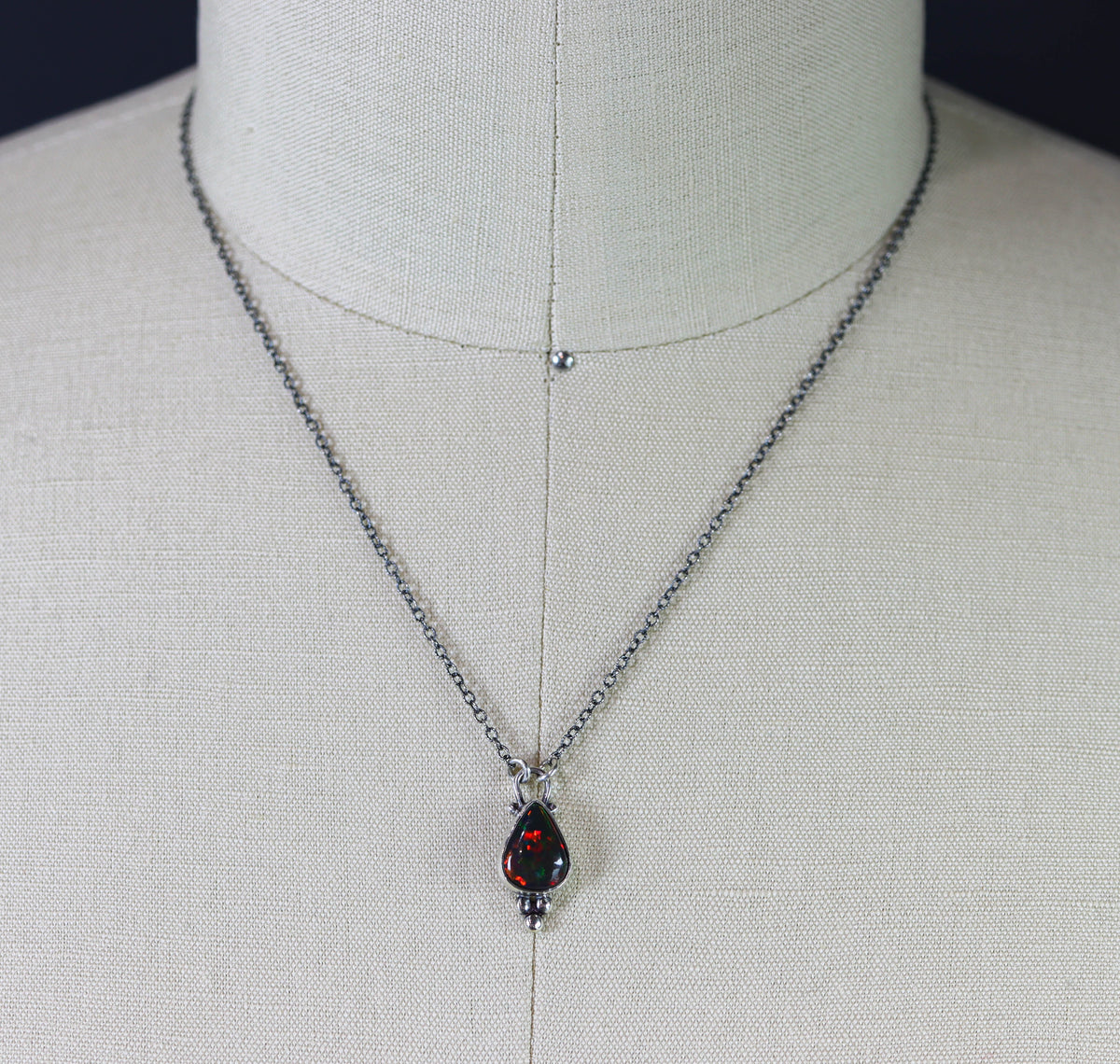 Ethiopian Black Opal Pendant Necklace in Sterling Silver