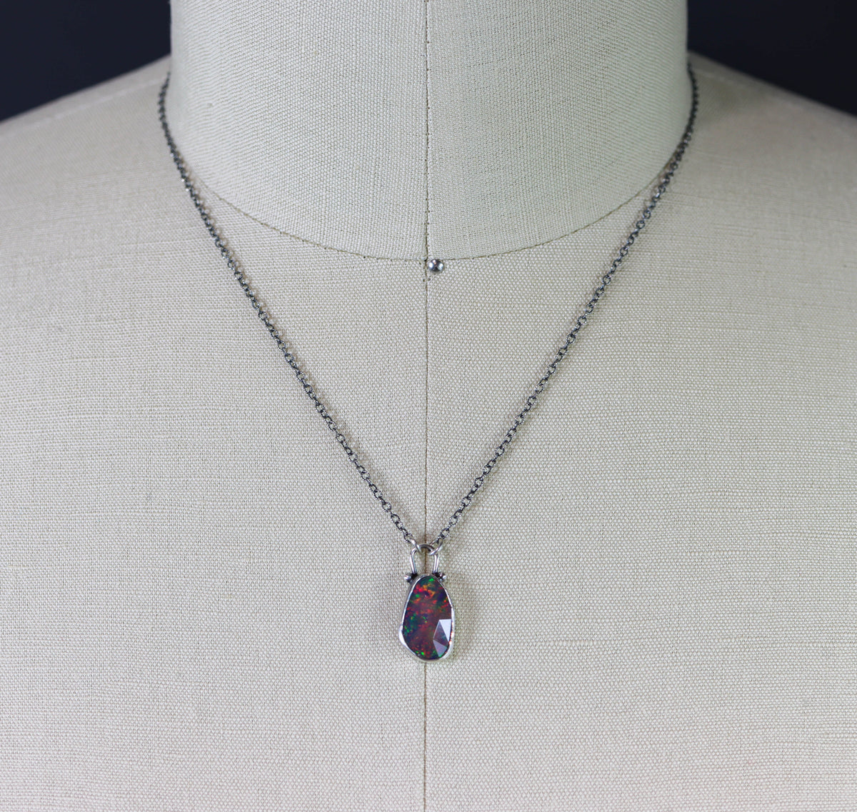 Ethiopian Black Opal Pendant Necklace in Sterling Silver