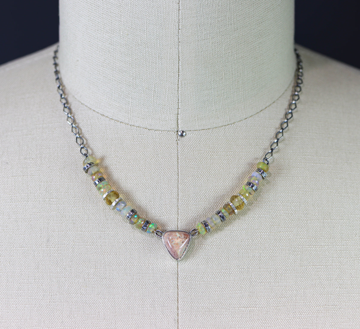 Mexican Fire Opal, Ethiopian Opal & Citrine Necklace in Sterling Silver