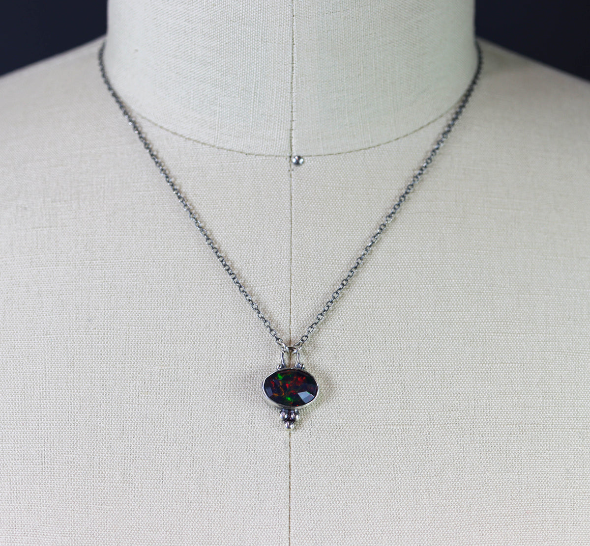 Ethiopian Black Opal Pendant Necklace in Sterling Silver