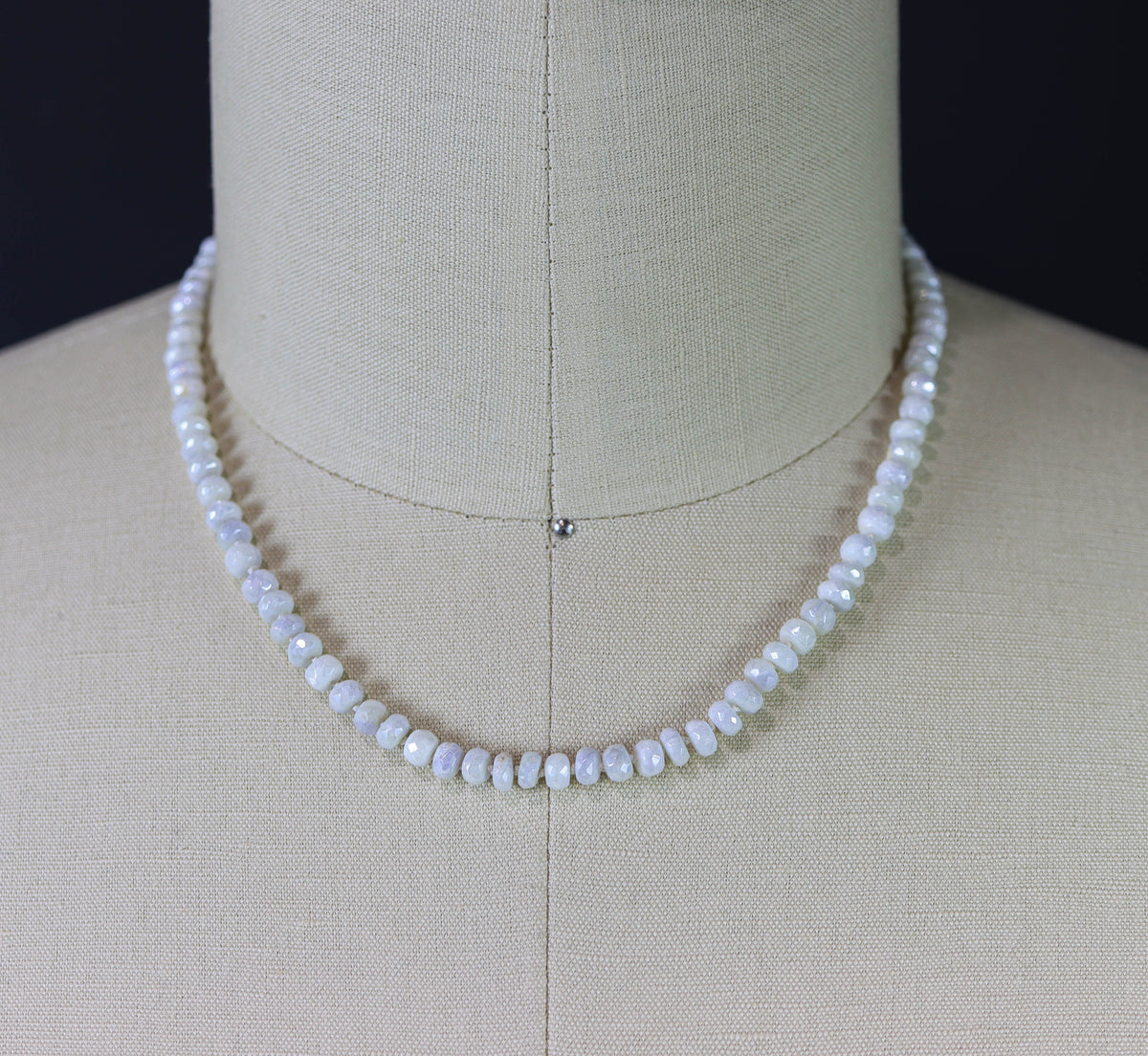 White Sapphire Silverite Hand Knotted Bead Necklace Sterling Silver 18 inch