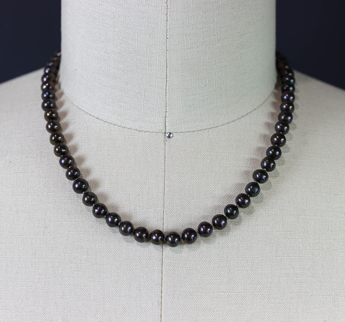 Brown Peacock Pearl Hand Knotted Bead Necklace Sterling Silver