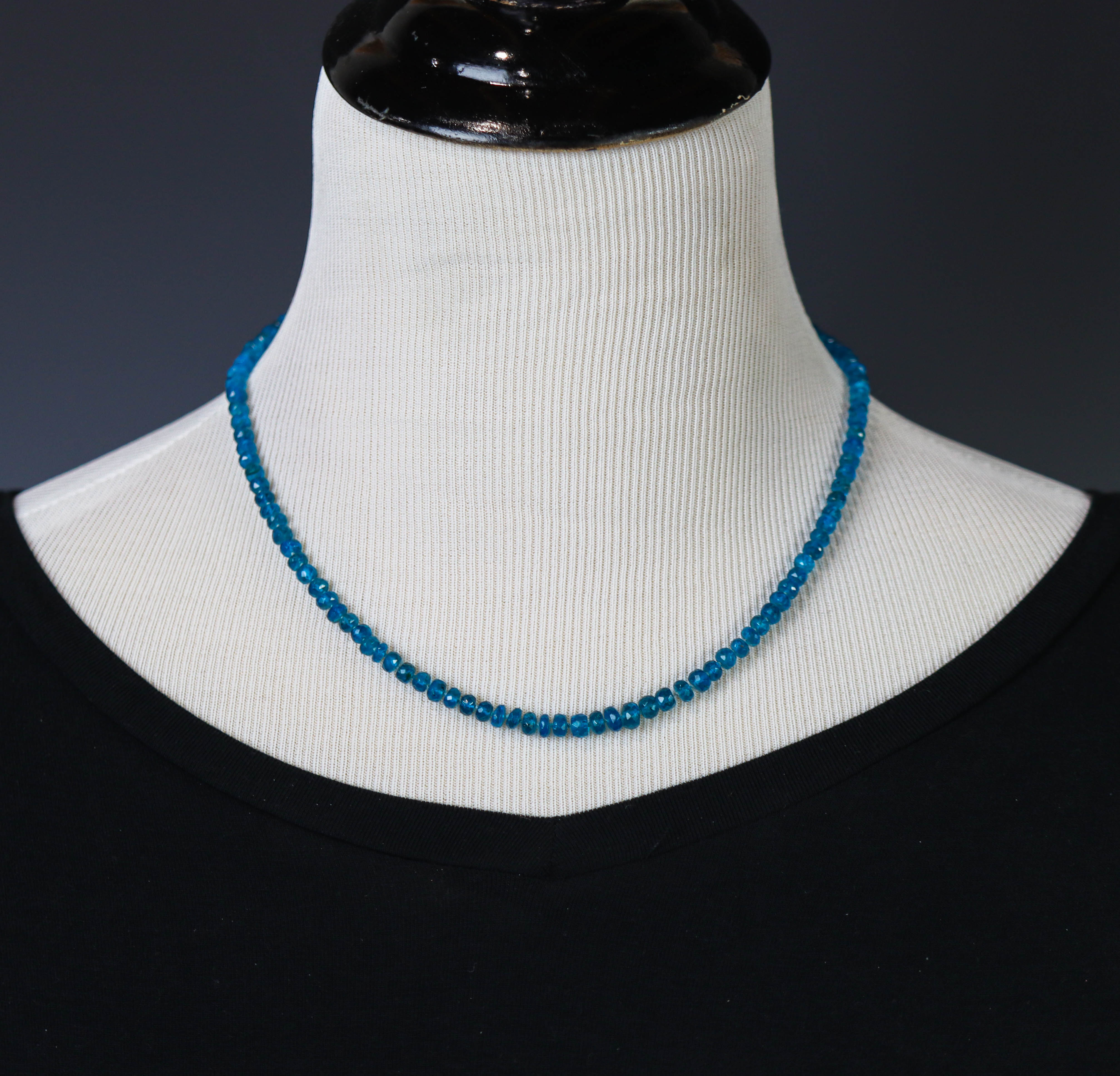 *LAST ONE* Neon Blue Apatite Hand Knotted Bead Necklace Sterling Silver