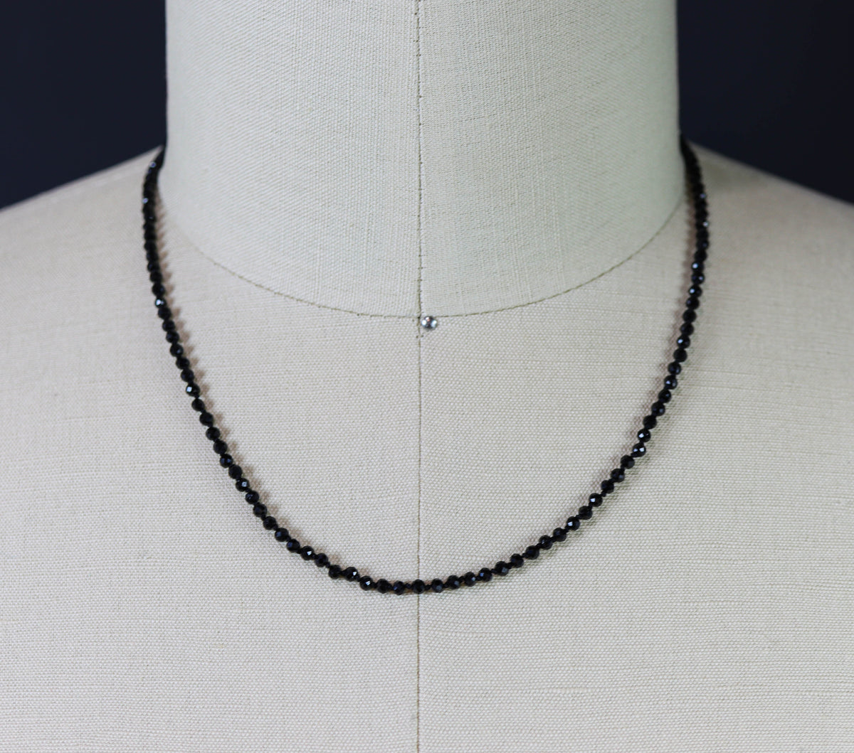 Sparkly Black Spinel Hand Knotted Bead Necklace Sterling Silver