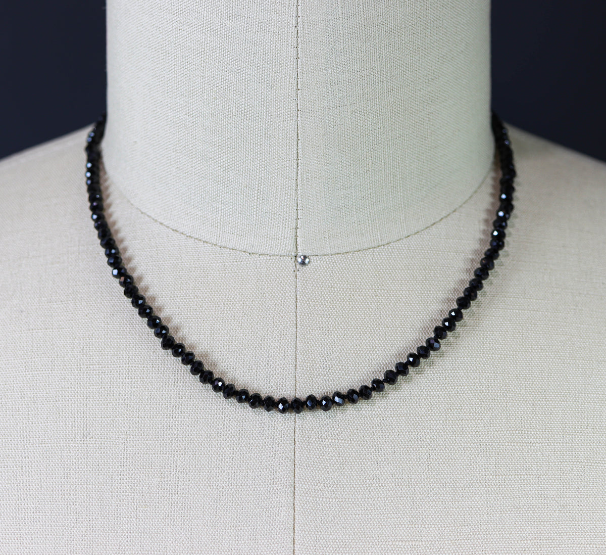 Sparkly Black Spinel Hand Knotted Bead Necklace Sterling Silver 18 Inch