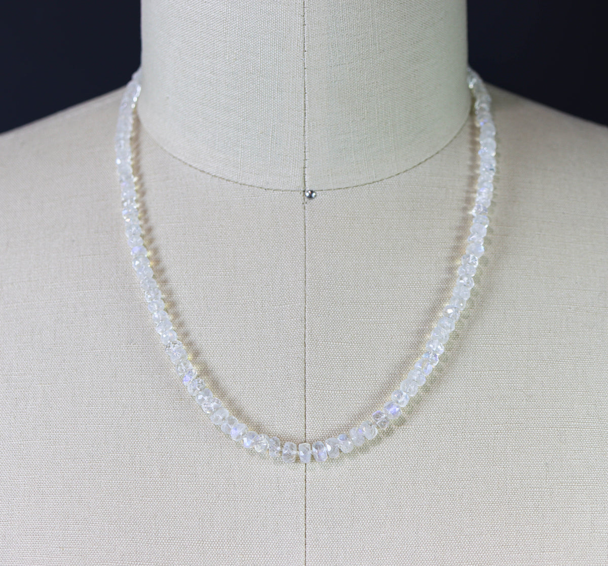 Rainbow Moonstone Hand Knotted Bead Necklace Sterling Silver
