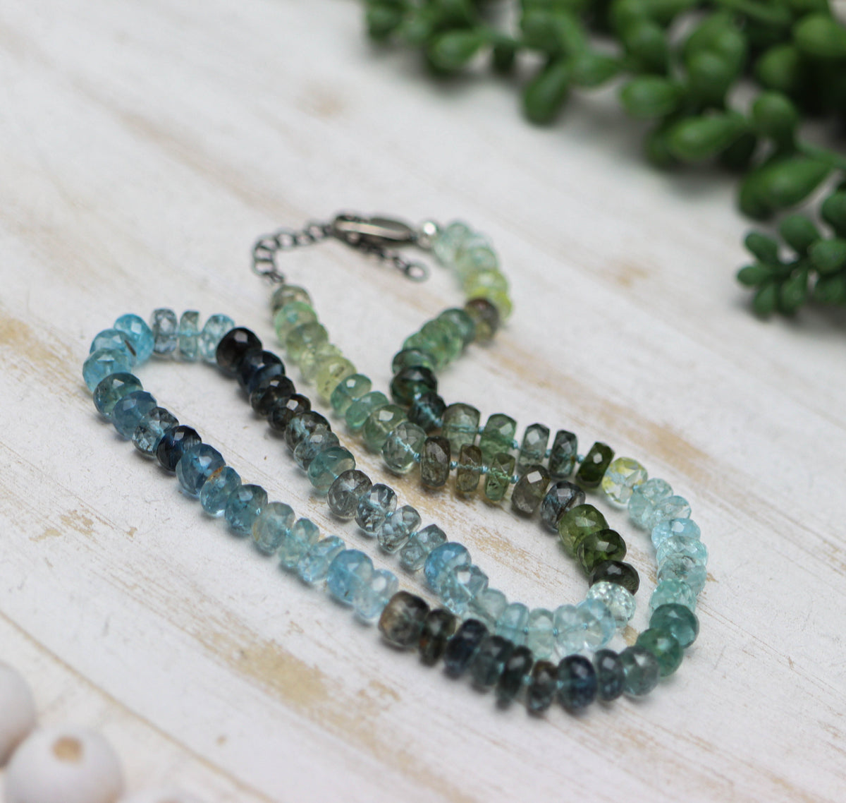 Multicolored Aquamarine Hand-Knotted Strand Necklace in Sterling Silver