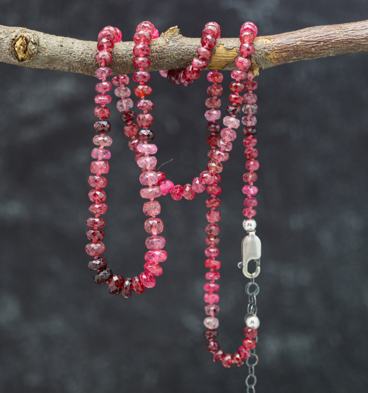 Multi Tonal Pink Sapphire Hand Knotted Bead Necklace Sterling Silver