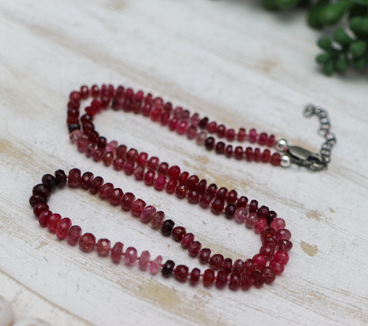 Multi Tonal Pink Sapphire Hand Knotted Bead Necklace Sterling Silver