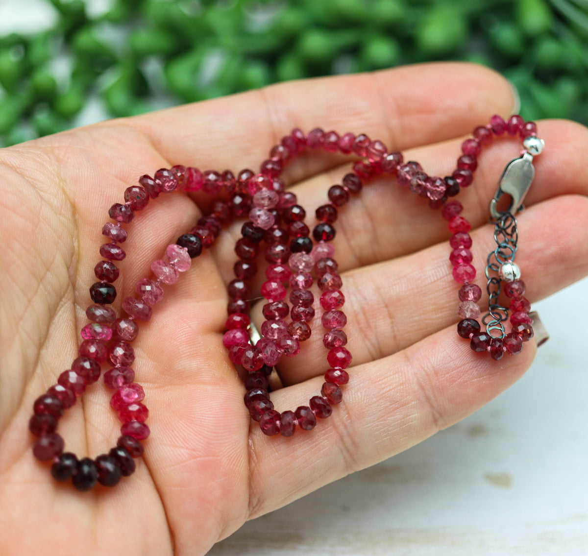 Multi Tonal Pink Sapphire Hand Knotted Bead Necklace Sterling Silver