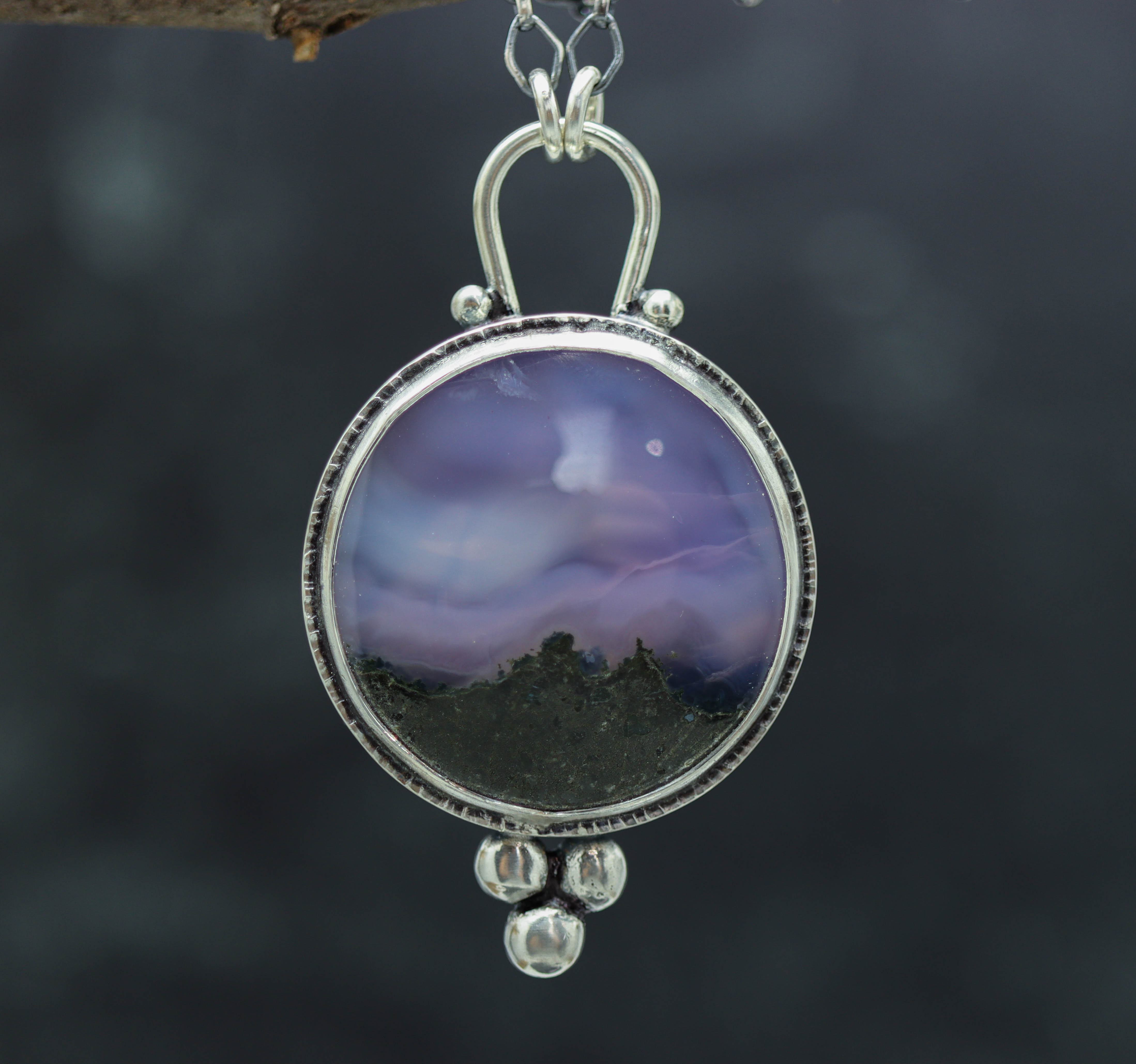 Purple Moss Agate Pendant Sterling Silver One Of a Kind Gemstone Necklace