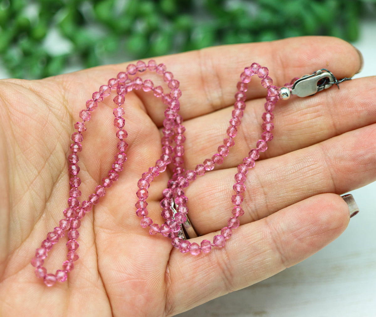 Pink Quartz Hand Knotted Bead Necklace Sterling Silver