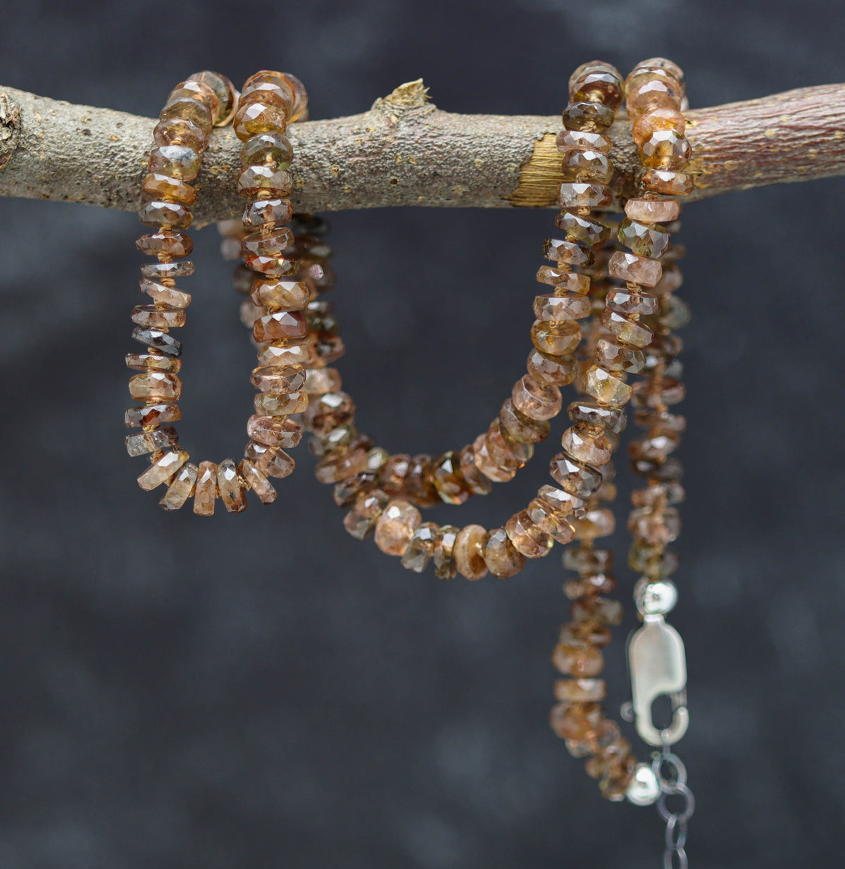 Brown Andalusite Hand-Knotted Strand Necklace in Sterling Silver