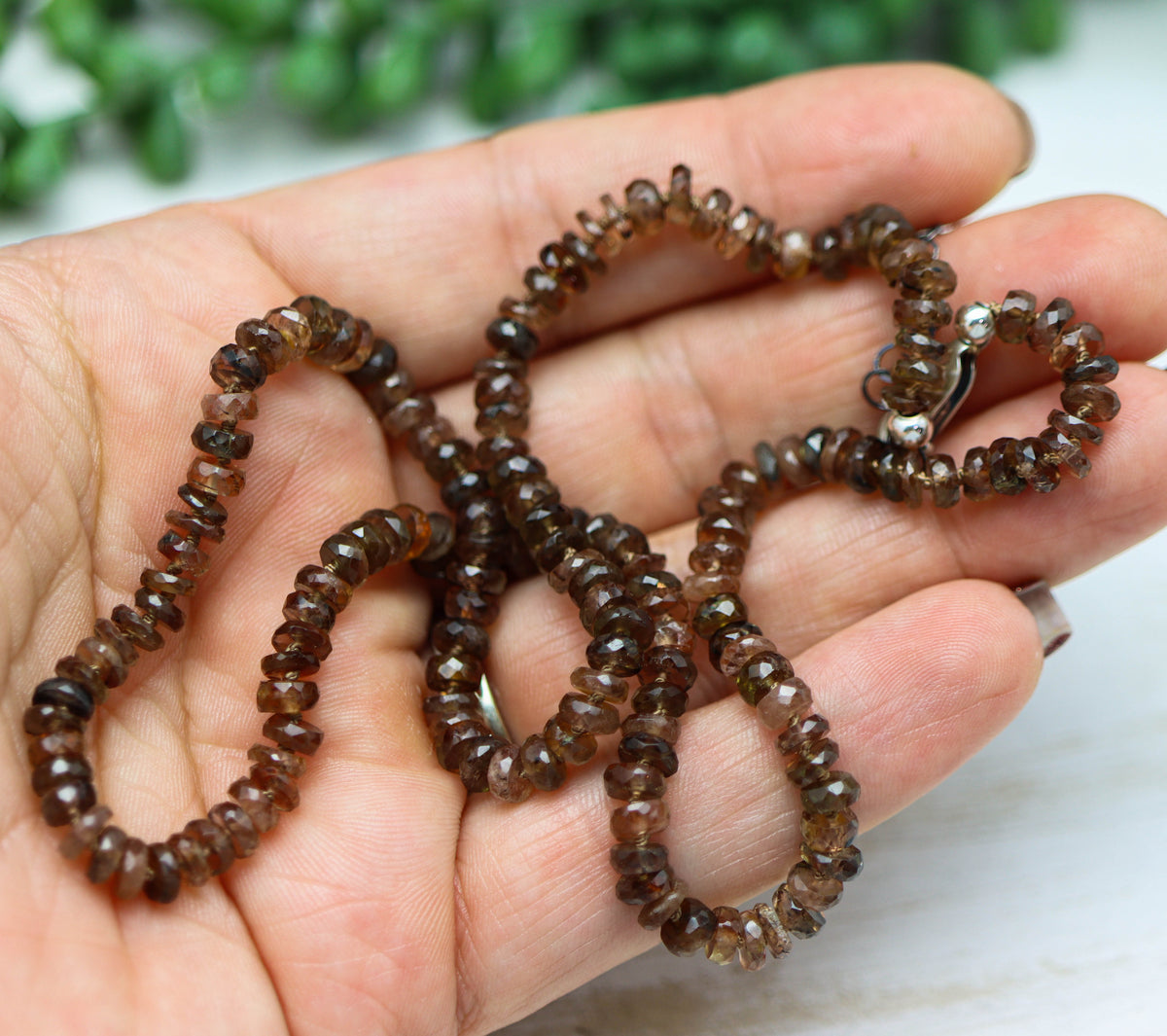 Brown Andalusite Hand-Knotted Strand Necklace in Sterling Silver
