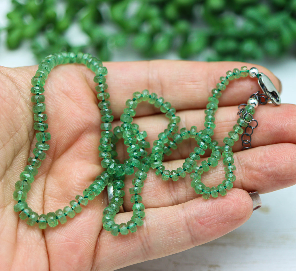 Green Kyanite Hand-Knotted Strand Necklace in Sterling Silver