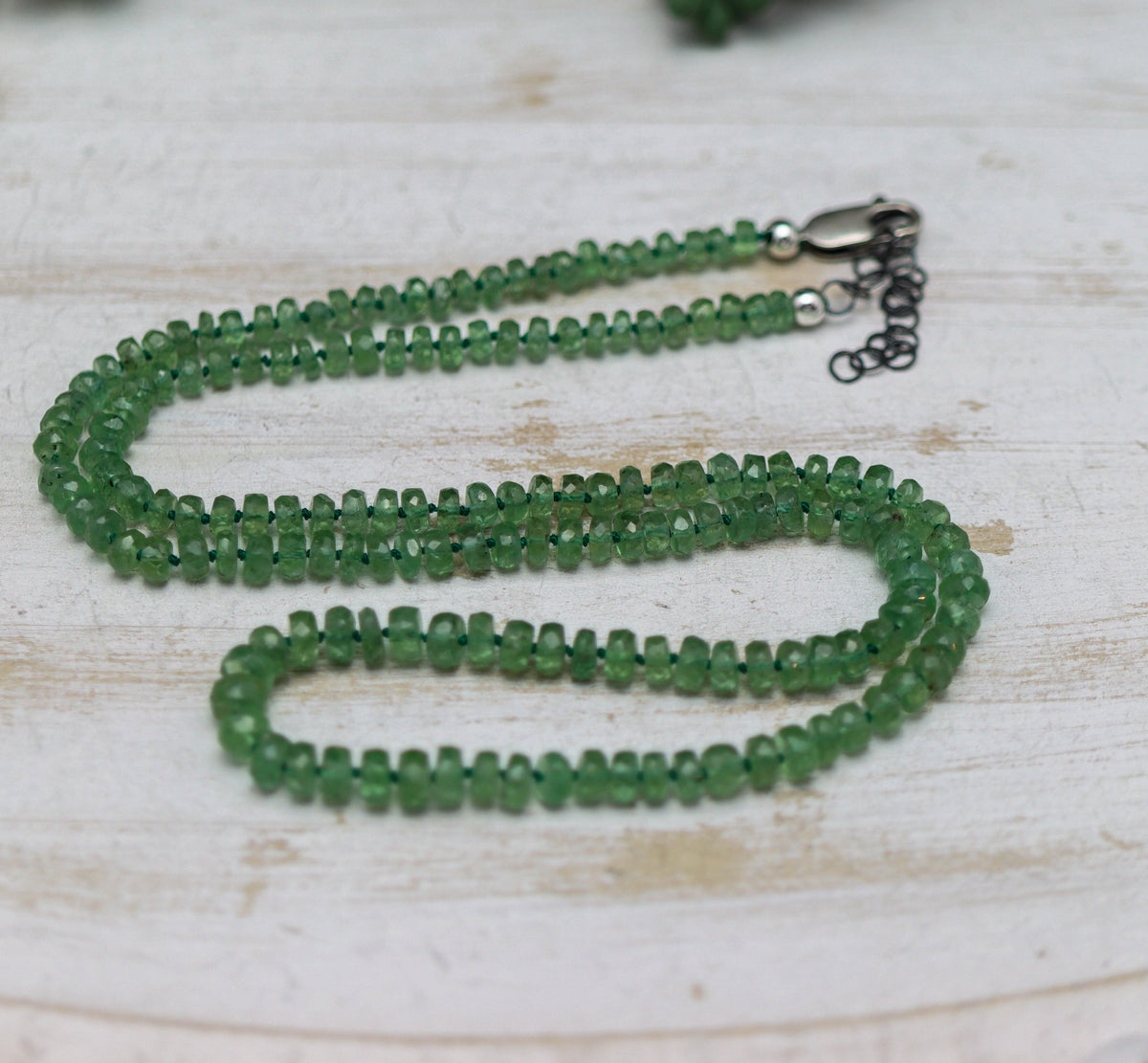 Green Kyanite Hand-Knotted Strand Necklace in Sterling Silver