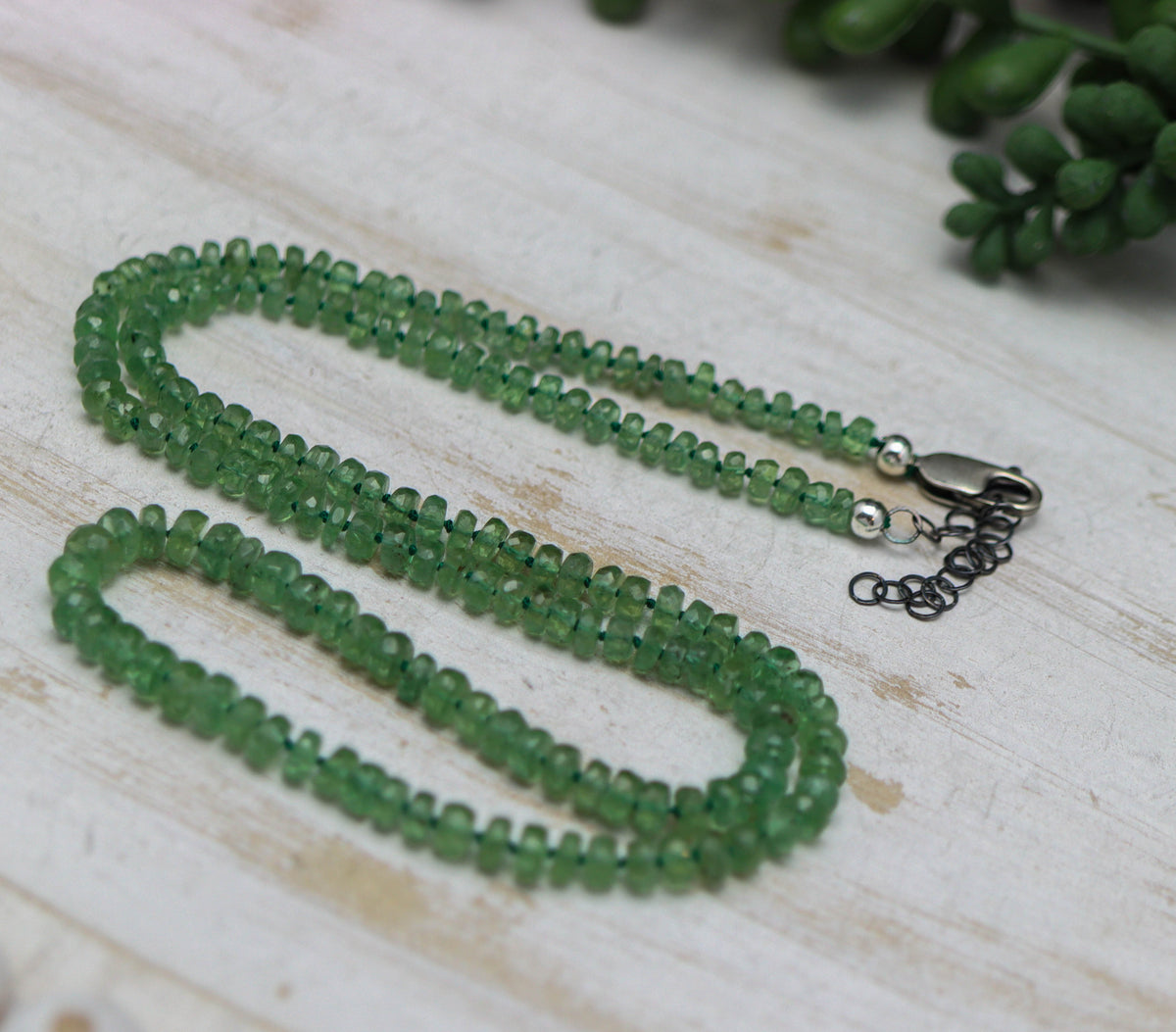 Green Kyanite Hand-Knotted Strand Necklace in Sterling Silver