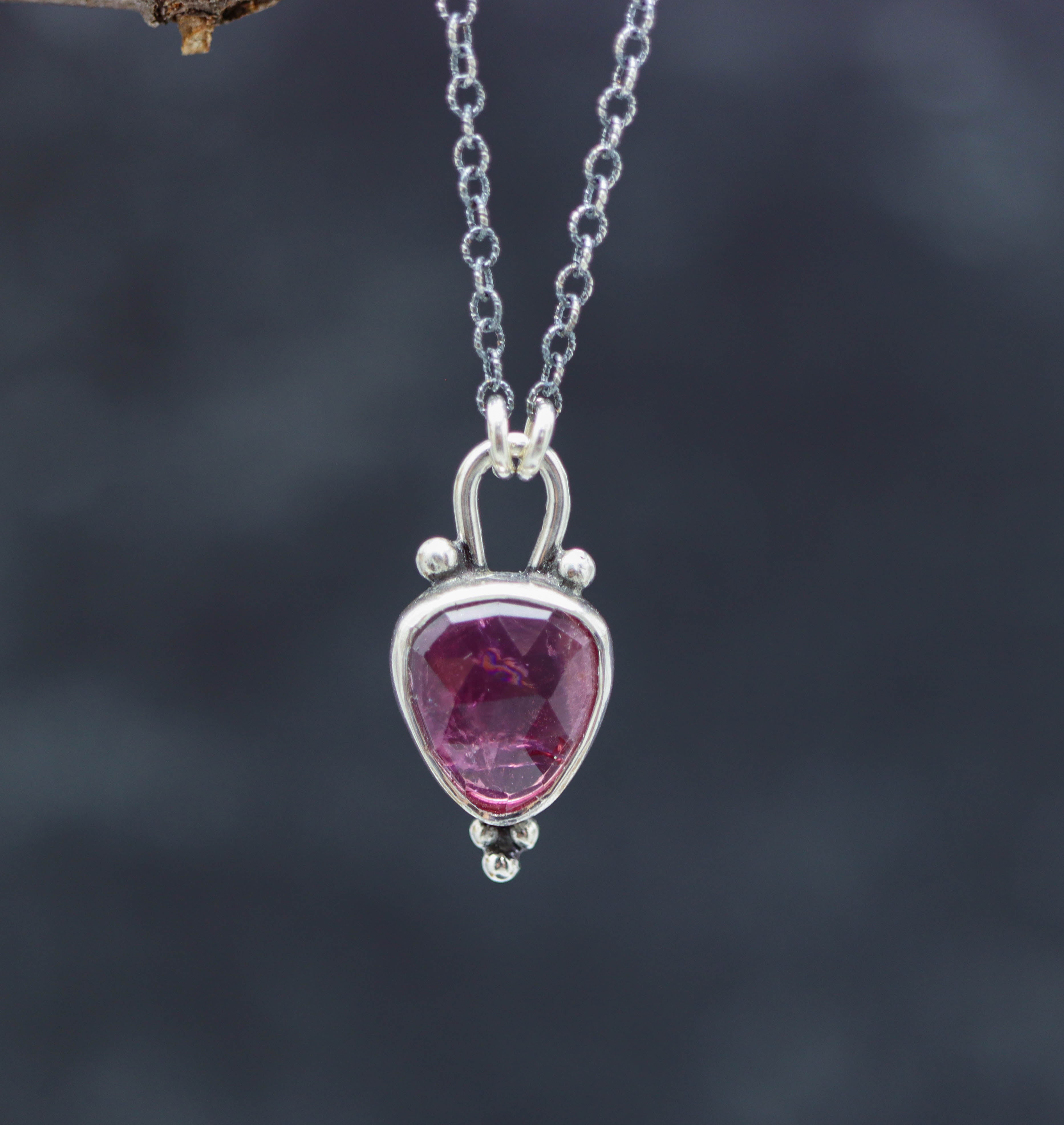 Pink Tourmaline Pendant Necklace Sterling Silver