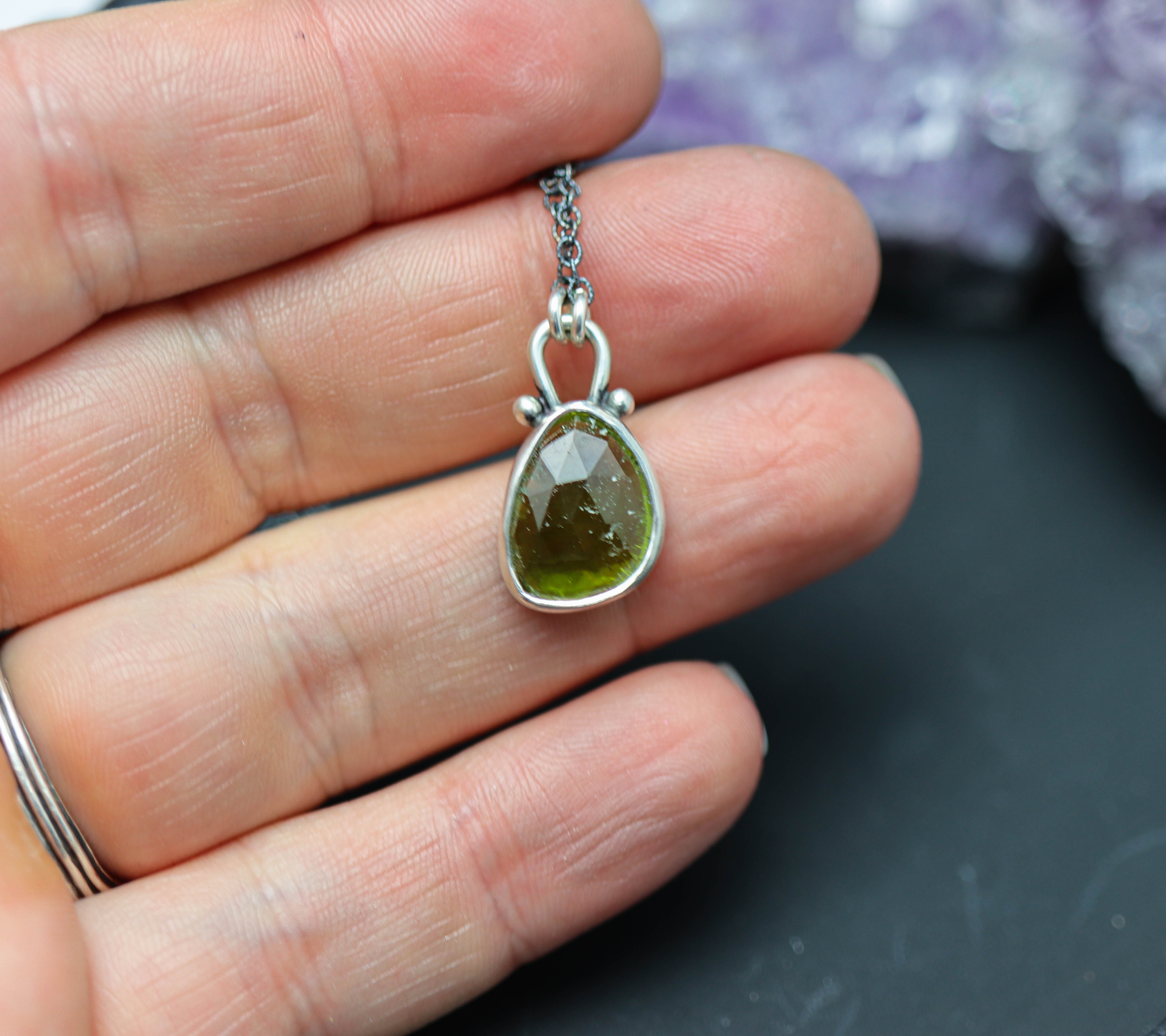 Totally Awesome Green Tourmaline Pendant Necklace Sterling Silver