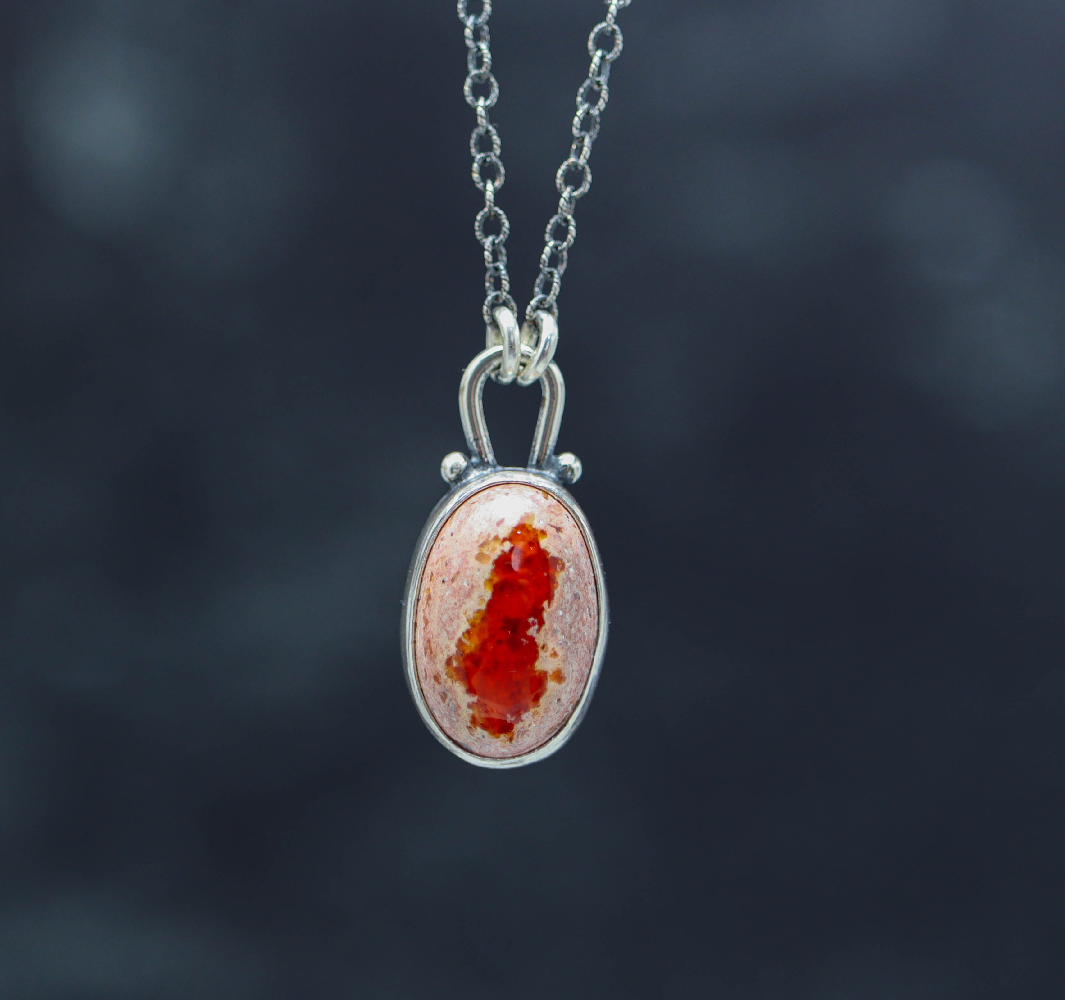 Mexican Fire Opal Pendant Necklace Sterling Silver