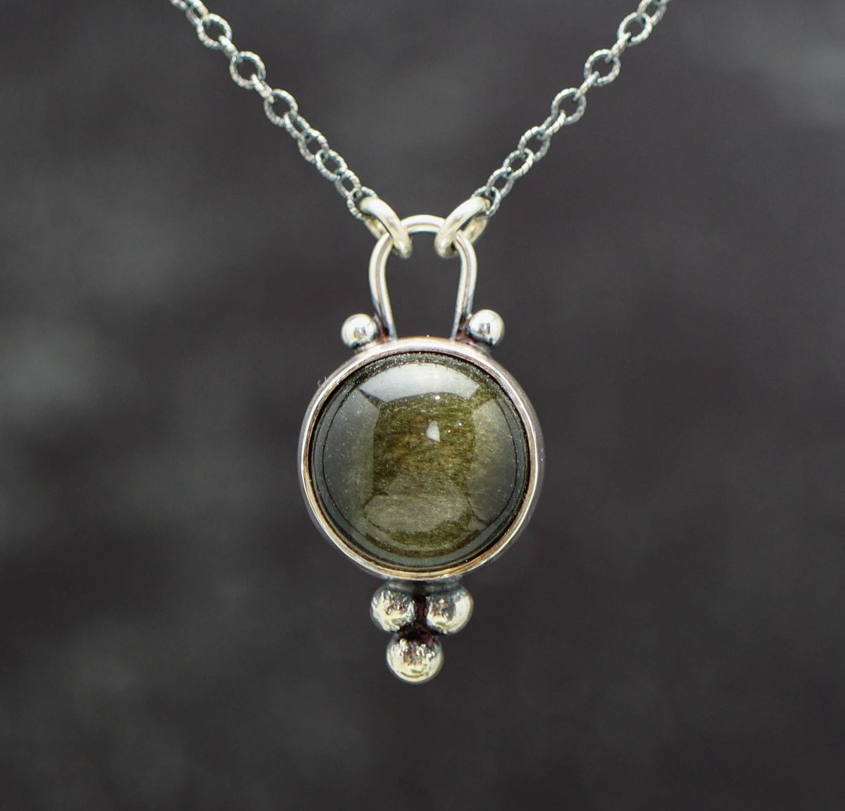 Gold Sheen Obsidian Petite Pendant Necklace in Sterling Silver