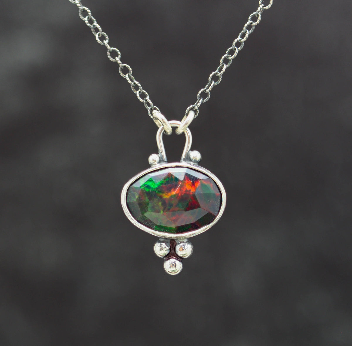 Ethiopian Black Opal Pendant Necklace in Sterling Silver