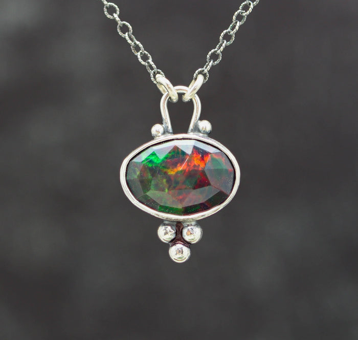 Ethiopian Black Opal Pendant Necklace in Sterling Silver