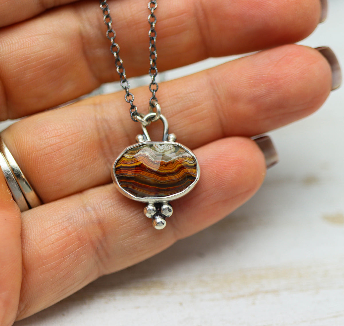 Laguna Agate Petite Pendant Necklace in Sterling Silver