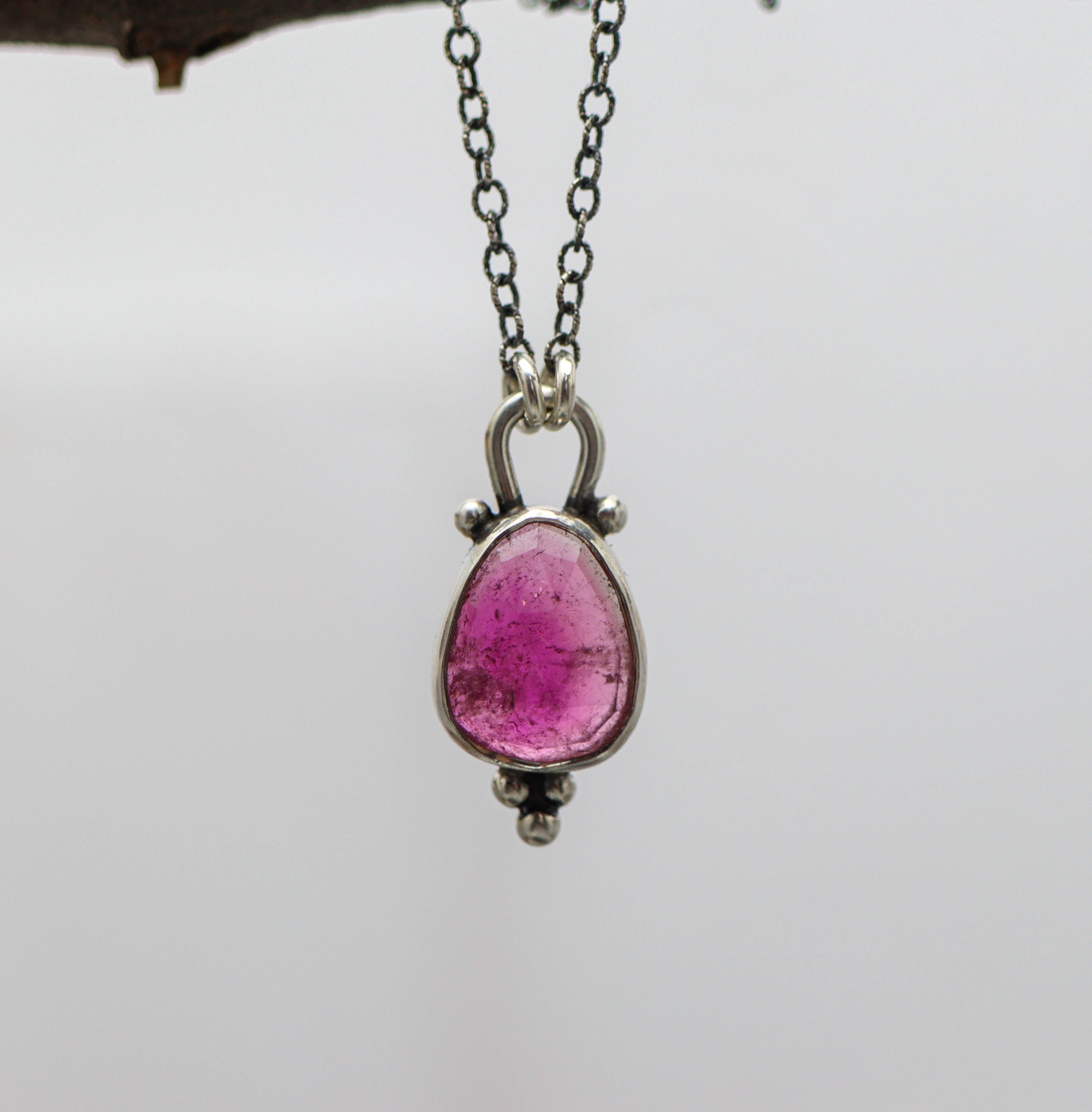 Pink Tourmaline Pendant Necklace Sterling Silver