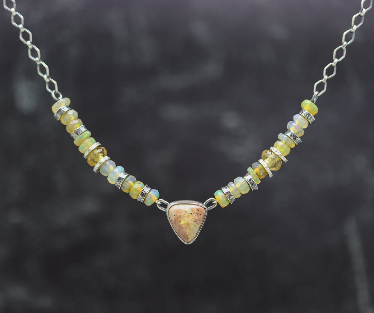 Mexican Fire Opal, Ethiopian Opal & Citrine Necklace in Sterling Silver