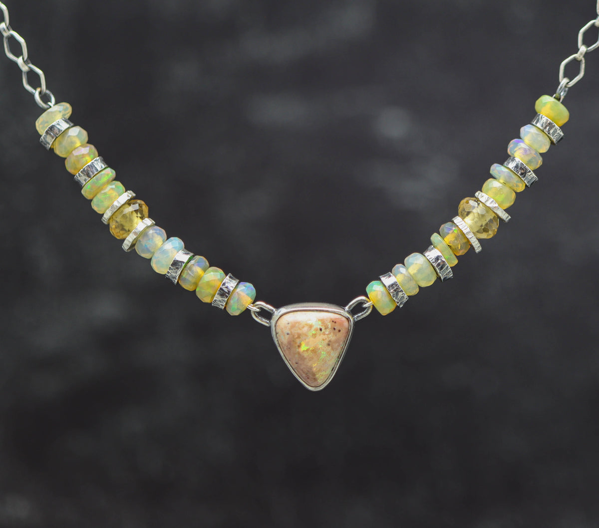 Mexican Fire Opal, Ethiopian Opal & Citrine Necklace in Sterling Silver