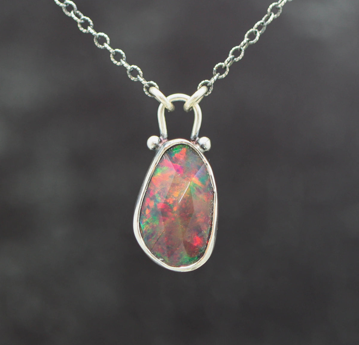 Ethiopian Black Opal Pendant Necklace in Sterling Silver