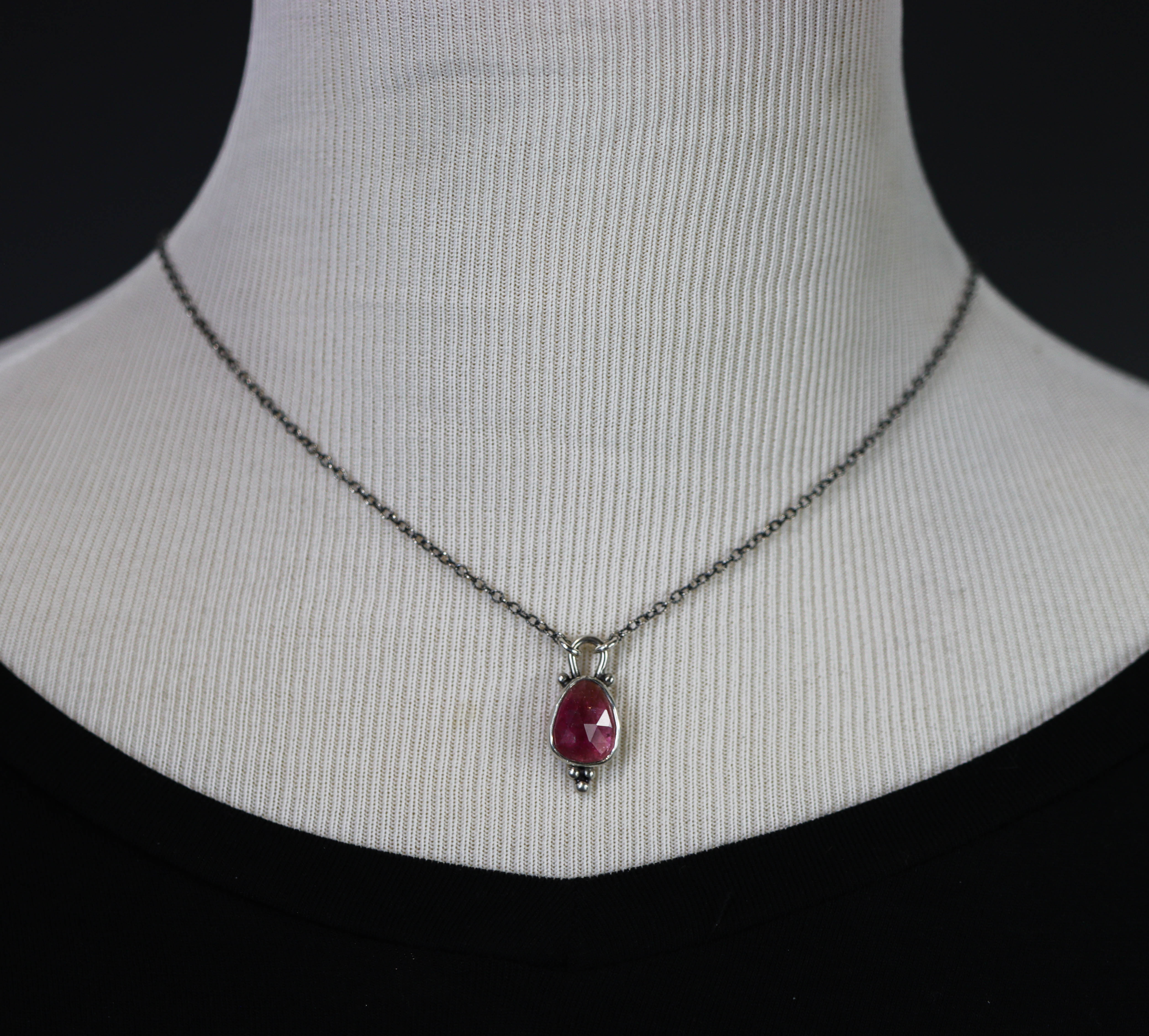 Sterling Silver good Dark Pink Tourmaline Pendant