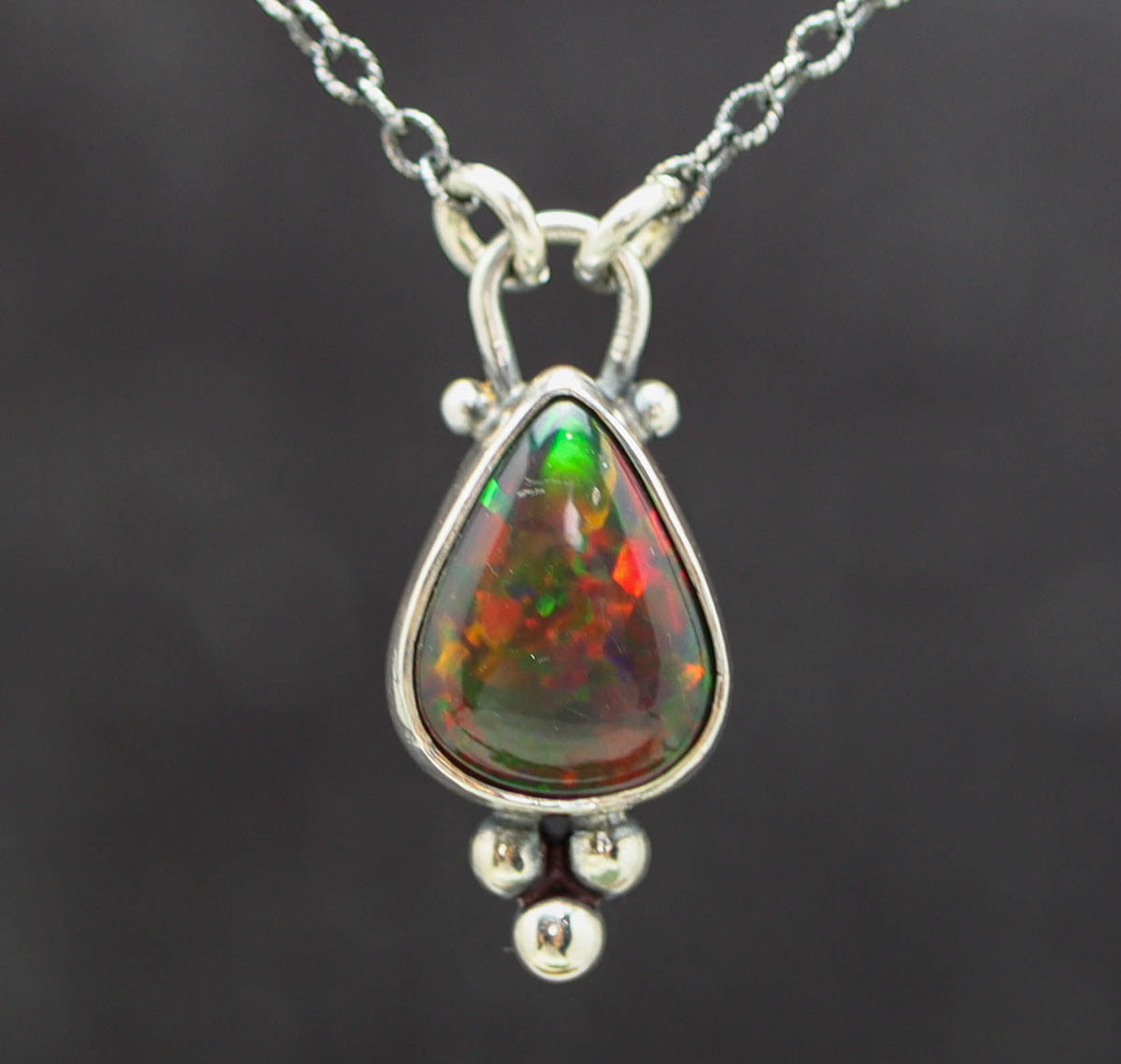 Ethiopian Black Opal Pendant Necklace in Sterling Silver