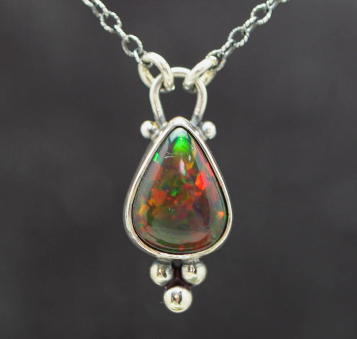 Ethiopian Black Opal Pendant Necklace in Sterling Silver