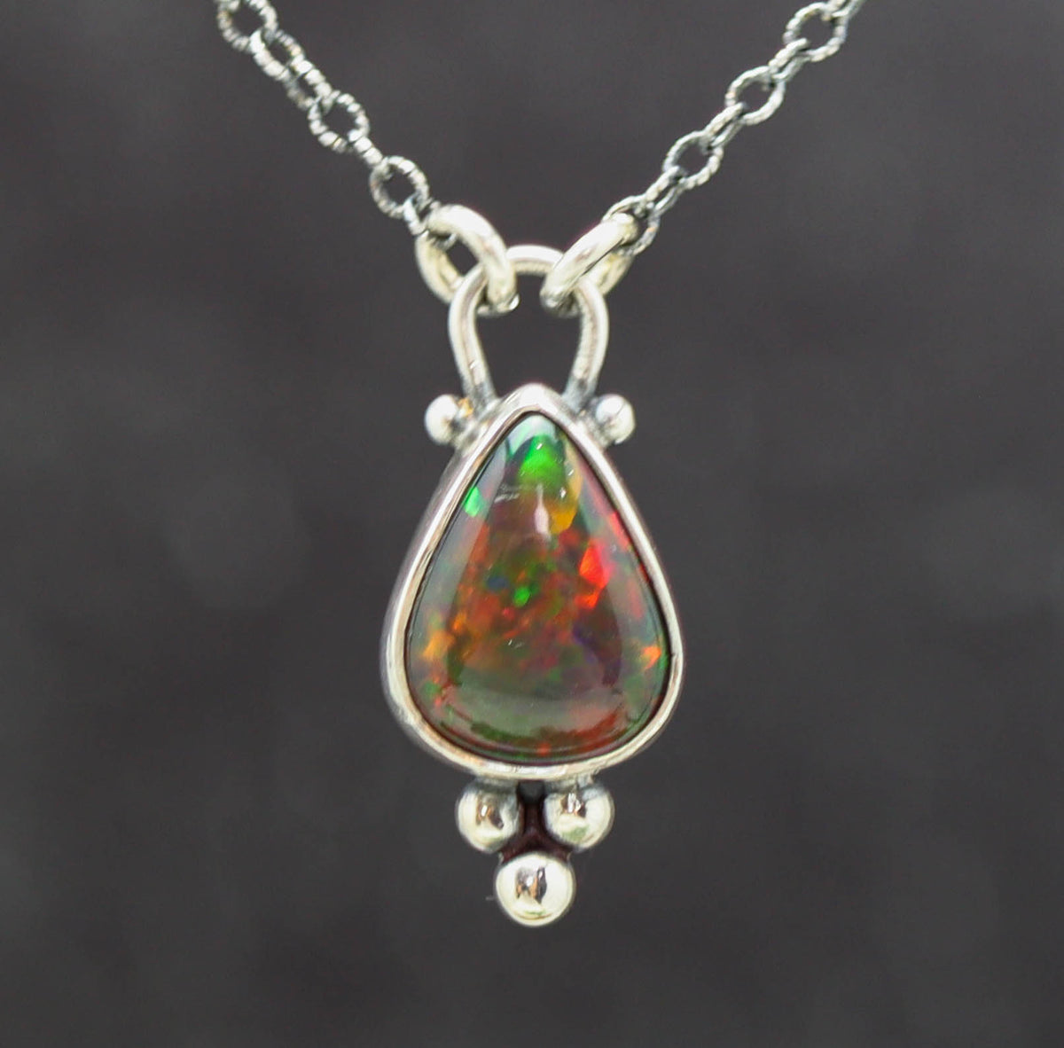Ethiopian Black Opal Pendant Necklace in Sterling Silver