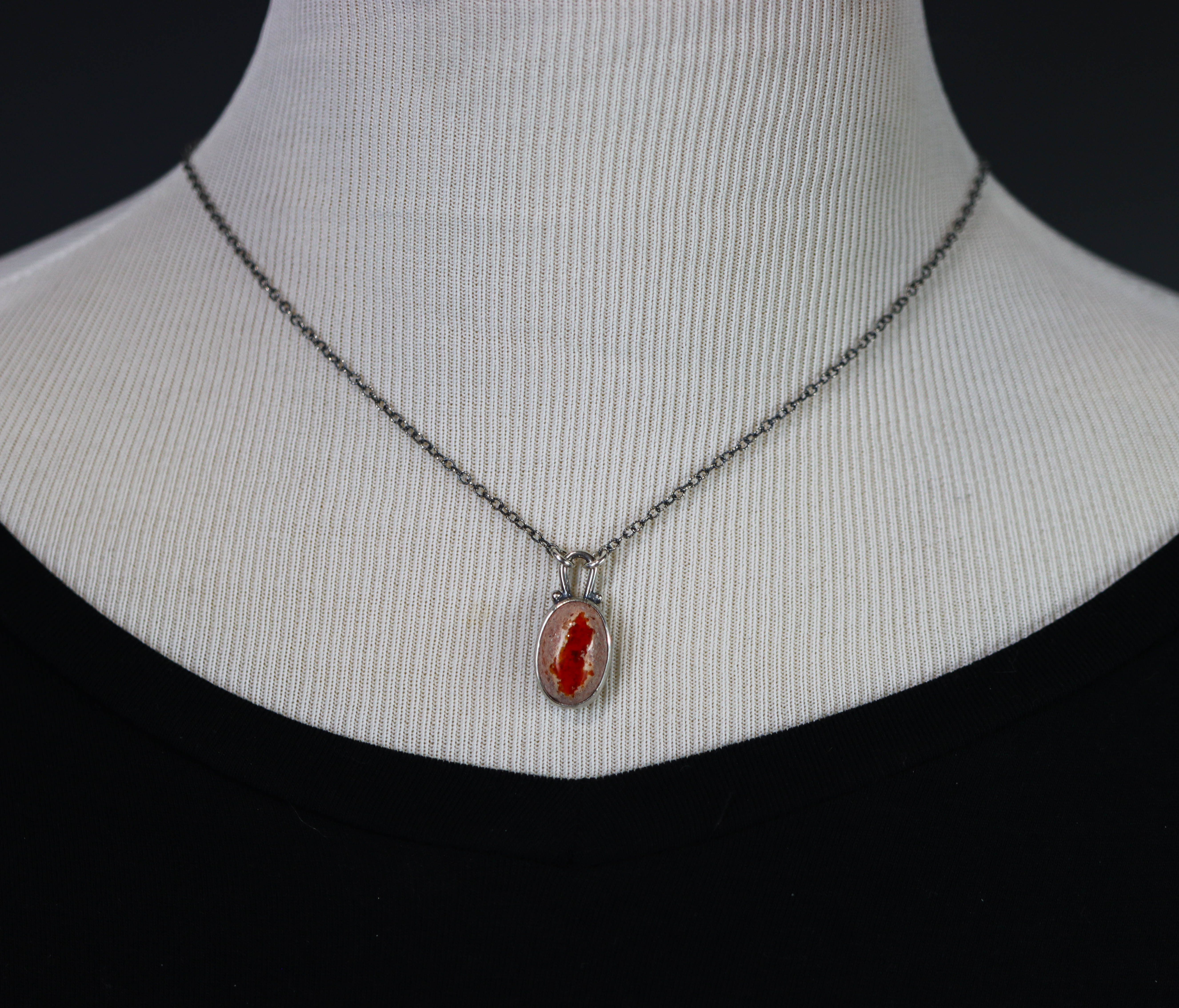 Mexican Fire Opal Pendant Necklace Sterling Silver