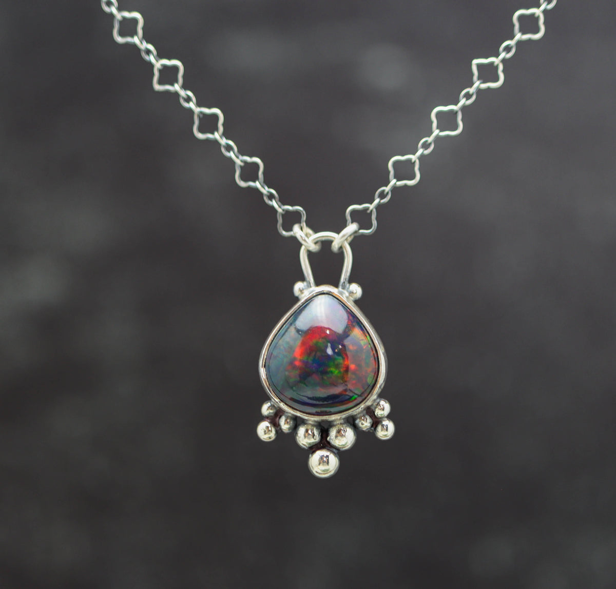 Ethiopian Black Opal Statement Pendant Necklace in Sterling Silver