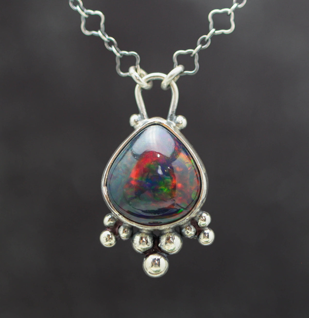 Ethiopian Black Opal Statement Pendant Necklace in Sterling Silver