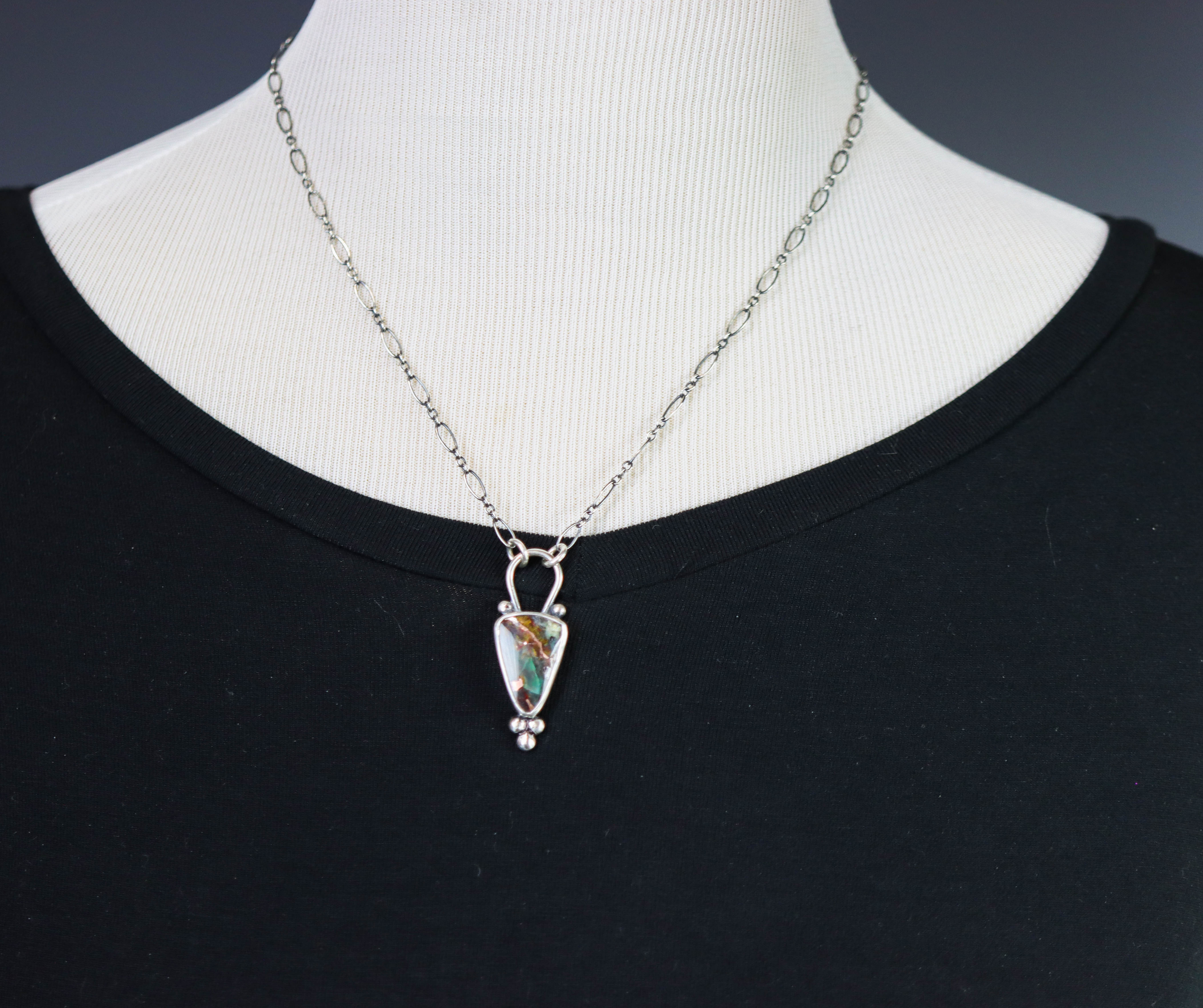 Confetti Chrysocolla Agate Pendant Sterling Silver Necklace